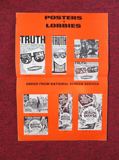 TEENAGE REBELLION IT'S A BIKINI WORLD COMBO UNCUT PRESS BOOK FOLDED 1967 Rendezvous Cinema Movie posters