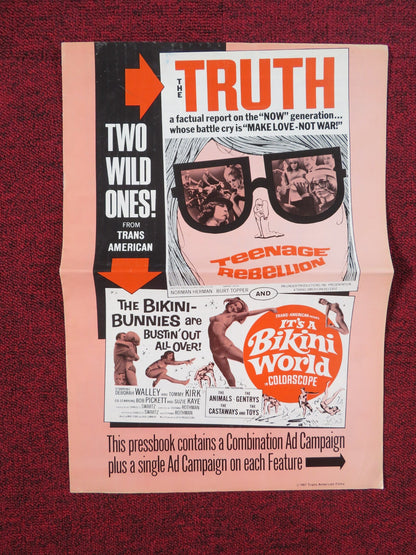 TEENAGE REBELLION IT'S A BIKINI WORLD COMBO UNCUT PRESS BOOK FOLDED 1967 Rendezvous Cinema Movie posters