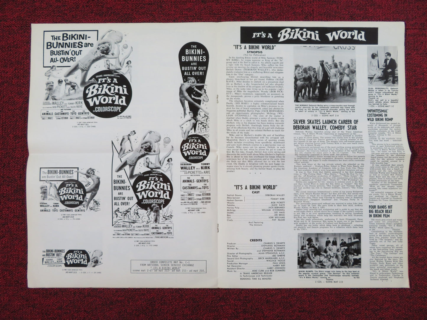 TEENAGE REBELLION IT'S A BIKINI WORLD COMBO UNCUT PRESS BOOK FOLDED 1967 Rendezvous Cinema Movie posters