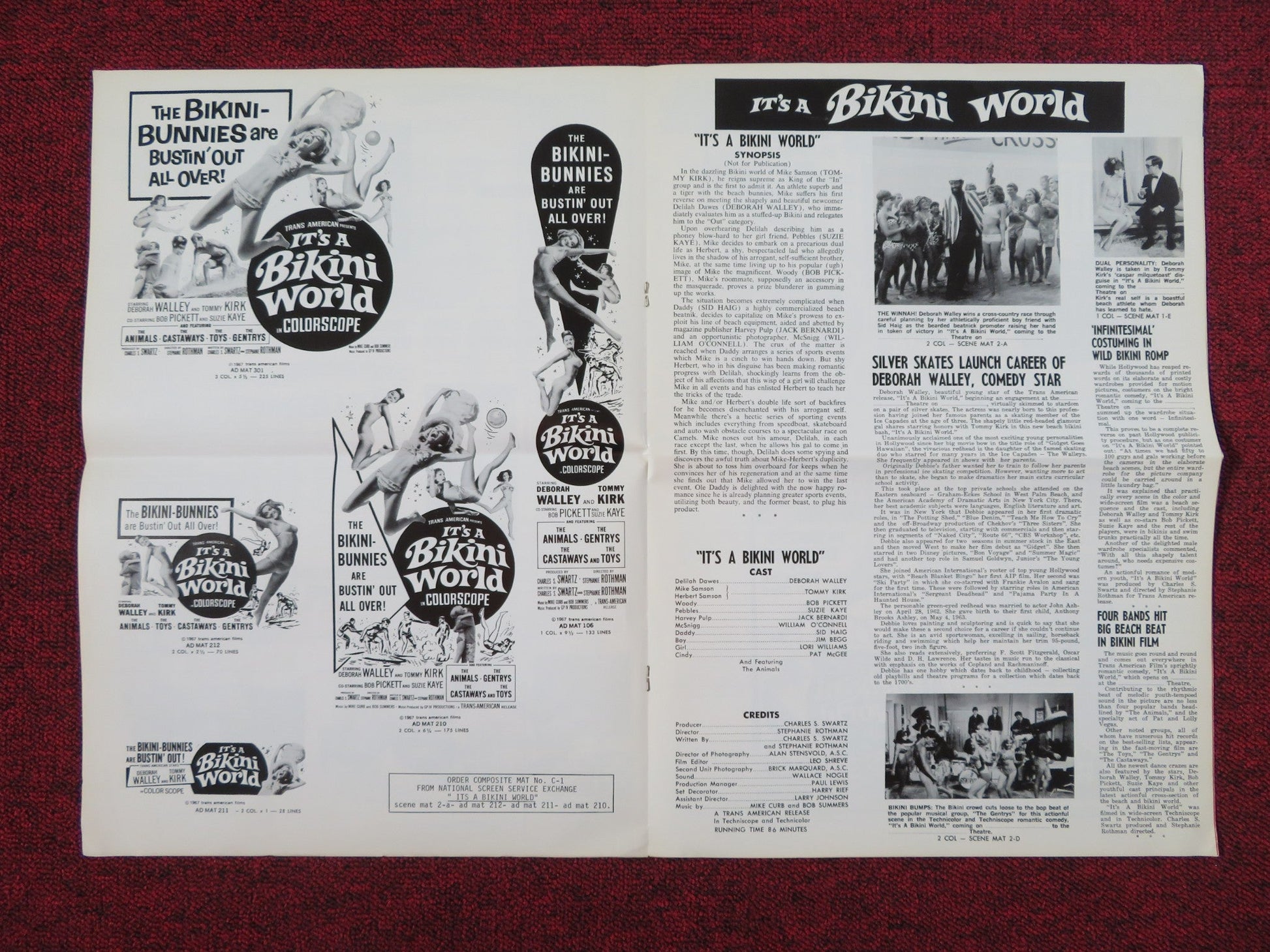 TEENAGE REBELLION IT'S A BIKINI WORLD COMBO UNCUT PRESS BOOK FOLDED 1967 Rendezvous Cinema Movie posters