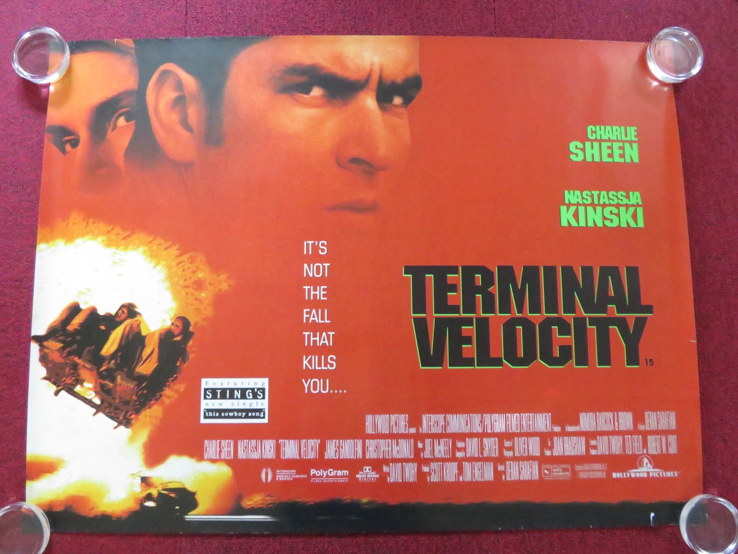 TERMINAL VELOCITY UK QUAD ROLLED POSTER CHARLIE SHEEN NASTASSJA KINSKI 1994 Rendezvous Cinema Movie posters