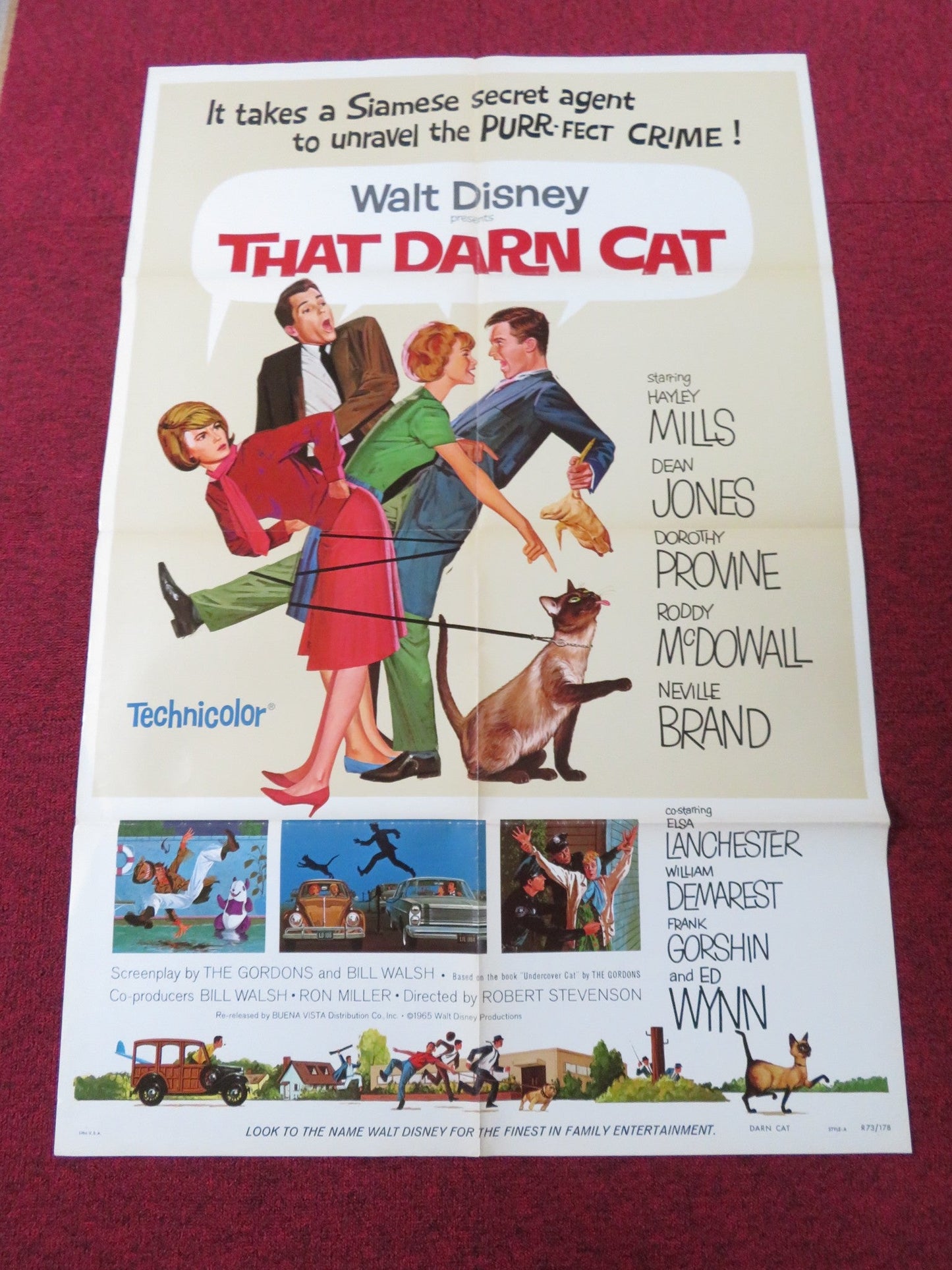 THAT DARN CAT! STYLE A FOLDED US ONE SHEET POSTER DISNEY DEAN JONES 1973 Rendezvous Cinema Movie posters