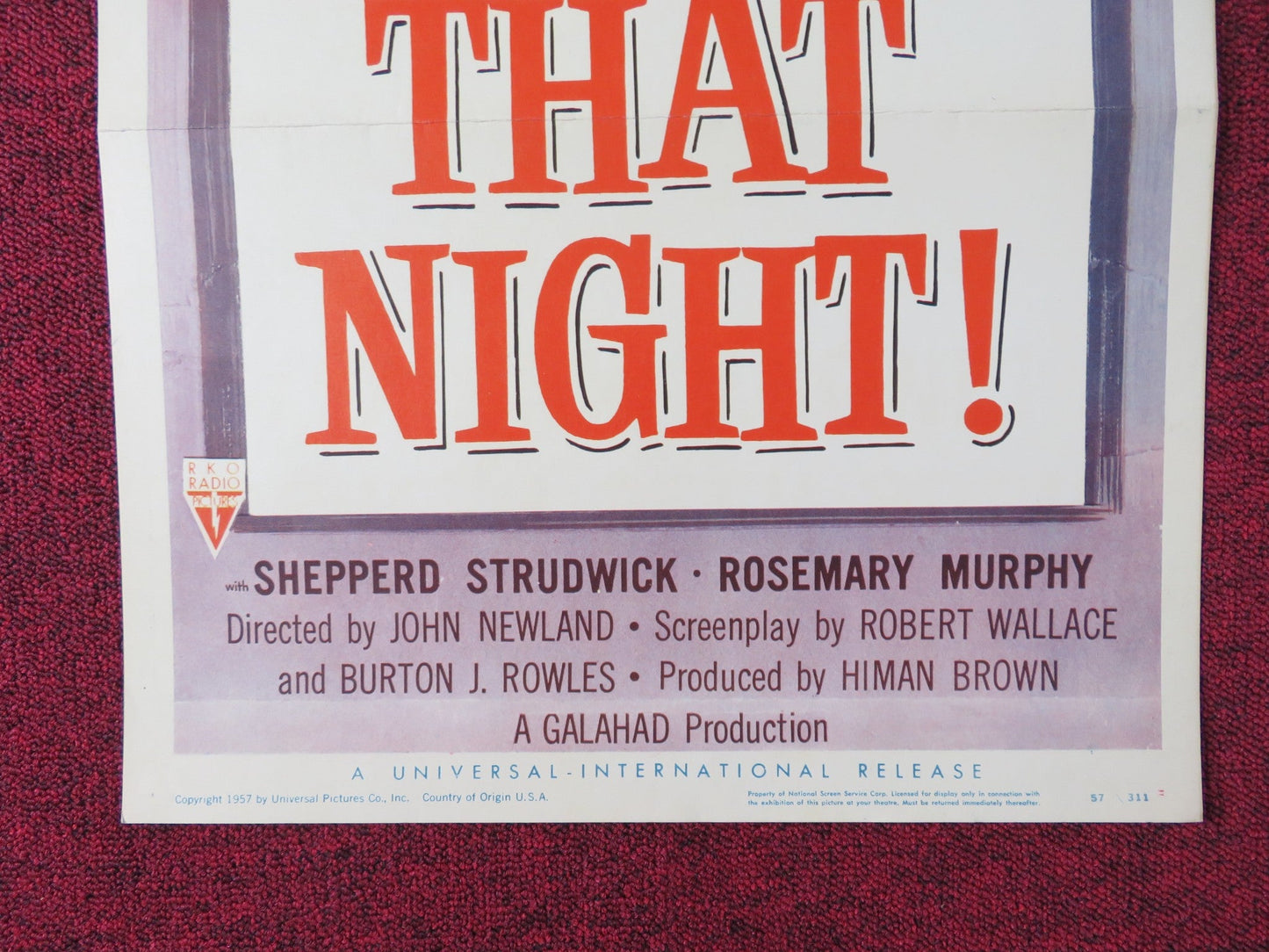 THAT NIGHT! US INSERT POSTER JOHN BEAL AUGUSTA DABNEY 1957 Rendezvous Cinema Movie posters