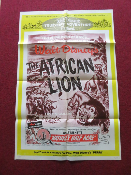 THE AFRICAN LION FOLDED US ONE SHEET POSTER DISNEY WINSTON HIBLER R1964 Movie posters