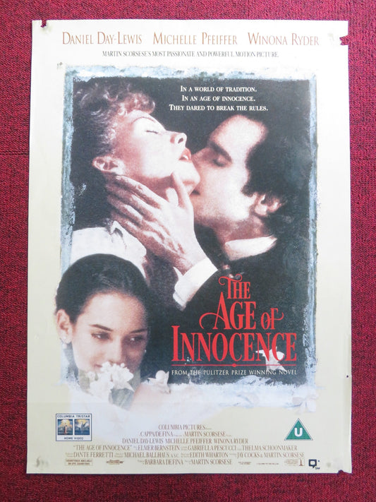 THE AGE OF INNOCENCE VHS VIDEO POSTER MARTIN SCORSESE DANIEL DAY - LEWIS 1993 Rendezvous Cinema Movie posters