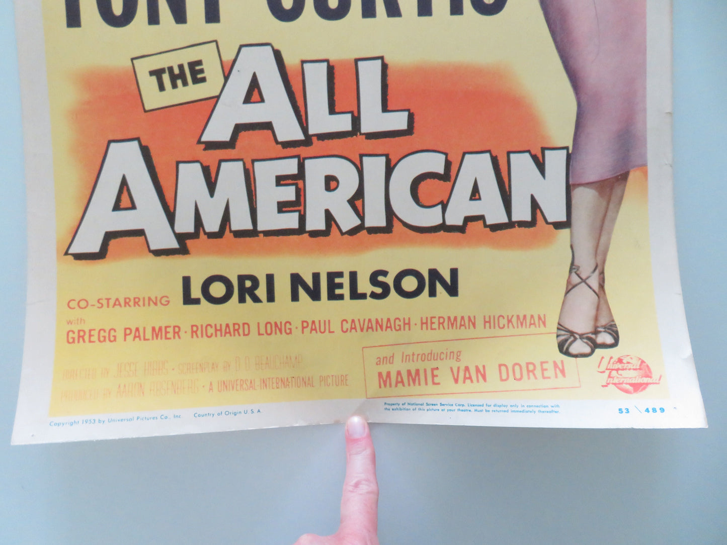 The All American US Insert Poster Tony Curtis Lori Nelson 1953 Movie posters