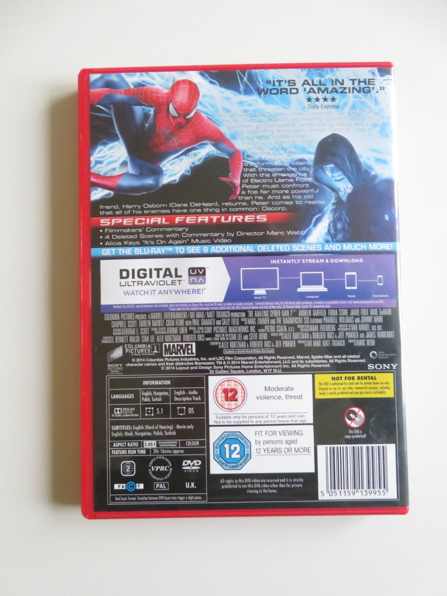 THE AMAZING SPIDER - MAN 2 (DVD) MARVEL ANDREW GARFIELD EMMA STONE 2014 REGION 2 Movie posters