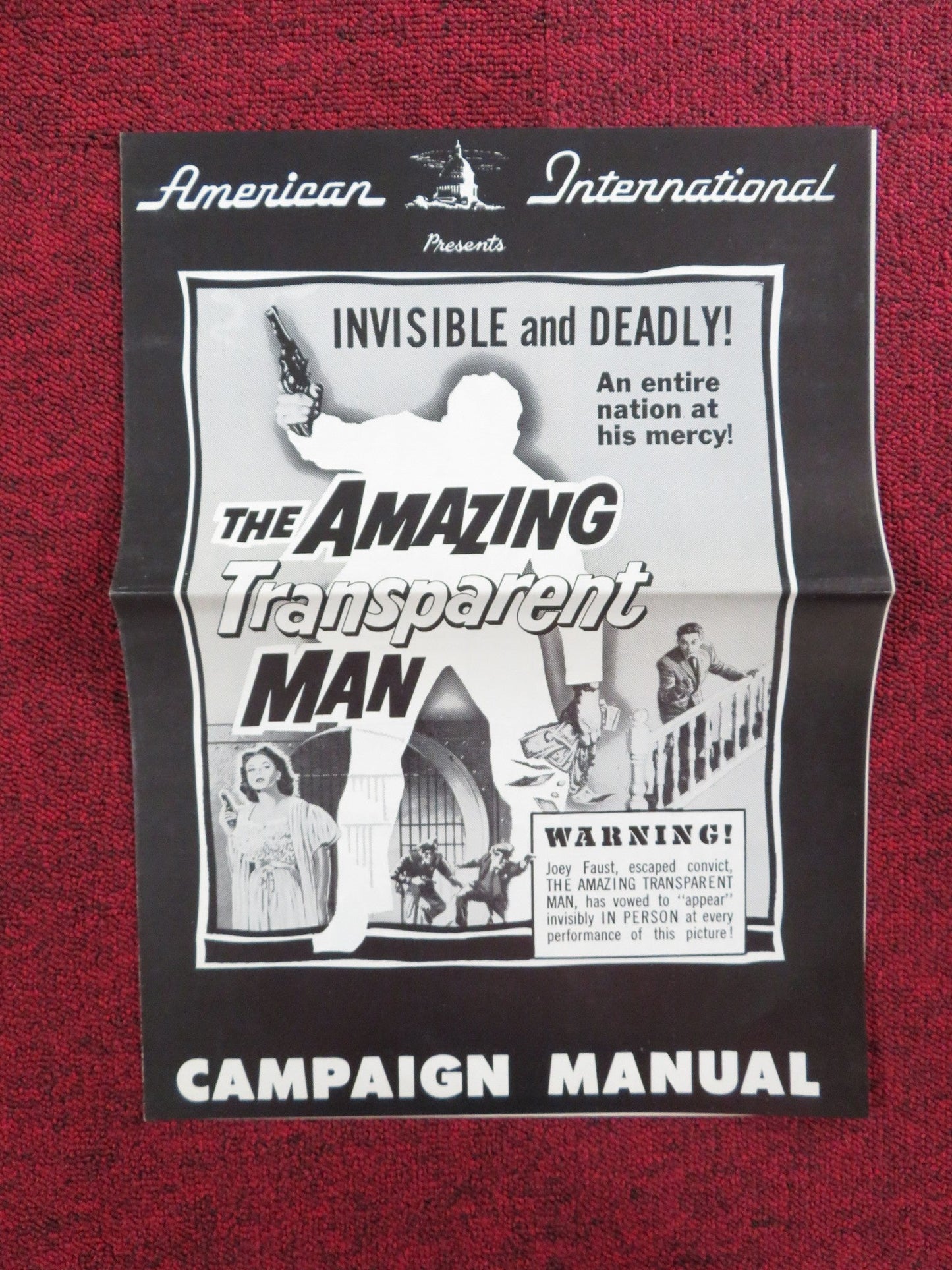 THE AMAZING TRANSPARENT MAN UNCUT PRESS BOOK FOLDED MARGUERITE CHAPMAN 1960 Rendezvous Cinema Movie posters
