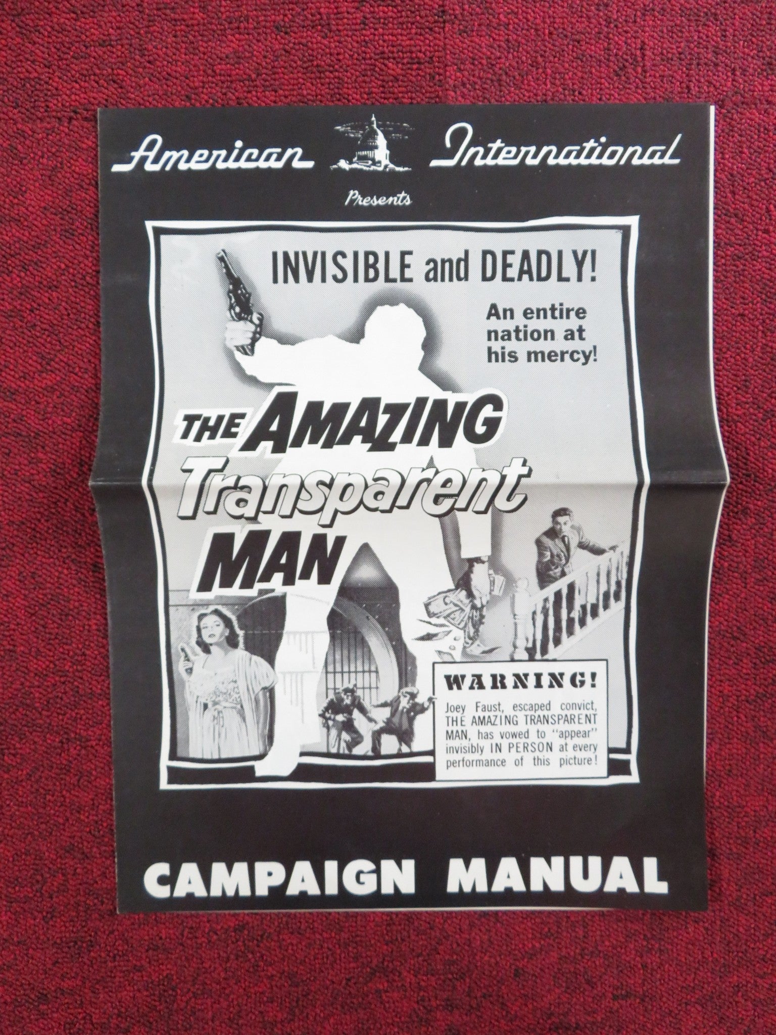 THE AMAZING TRANSPARENT MAN UNCUT PRESS BOOK FOLDED MARGUERITE CHAPMAN 1960 Rendezvous Cinema Movie posters