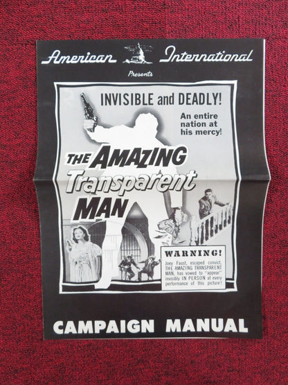THE AMAZING TRANSPARENT MAN UNCUT PRESS BOOK FOLDED MARGUERITE CHAPMAN 1960 Rendezvous Cinema Movie posters