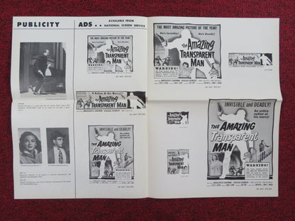 THE AMAZING TRANSPARENT MAN UNCUT PRESS BOOK FOLDED MARGUERITE CHAPMAN 1960 Rendezvous Cinema Movie posters
