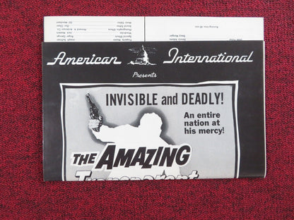 THE AMAZING TRANSPARENT MAN UNCUT PRESS BOOK FOLDED MARGUERITE CHAPMAN 1960 Rendezvous Cinema Movie posters