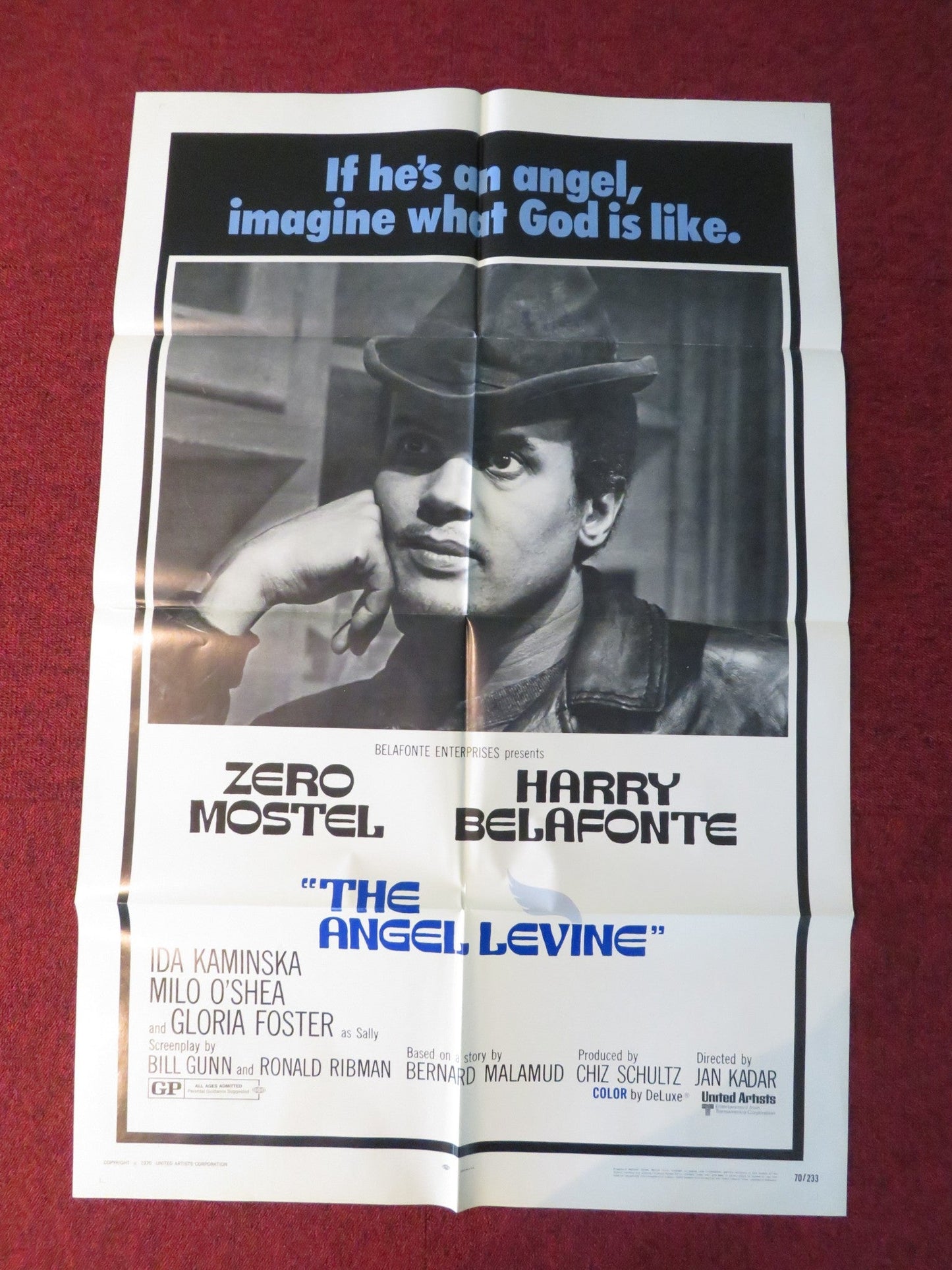 THE ANGEL LEVINE FOLDED US ONE SHEET POSTER ZERO MOSTEL HARRY BELAFONTE 1970 Rendezvous Cinema Movie posters