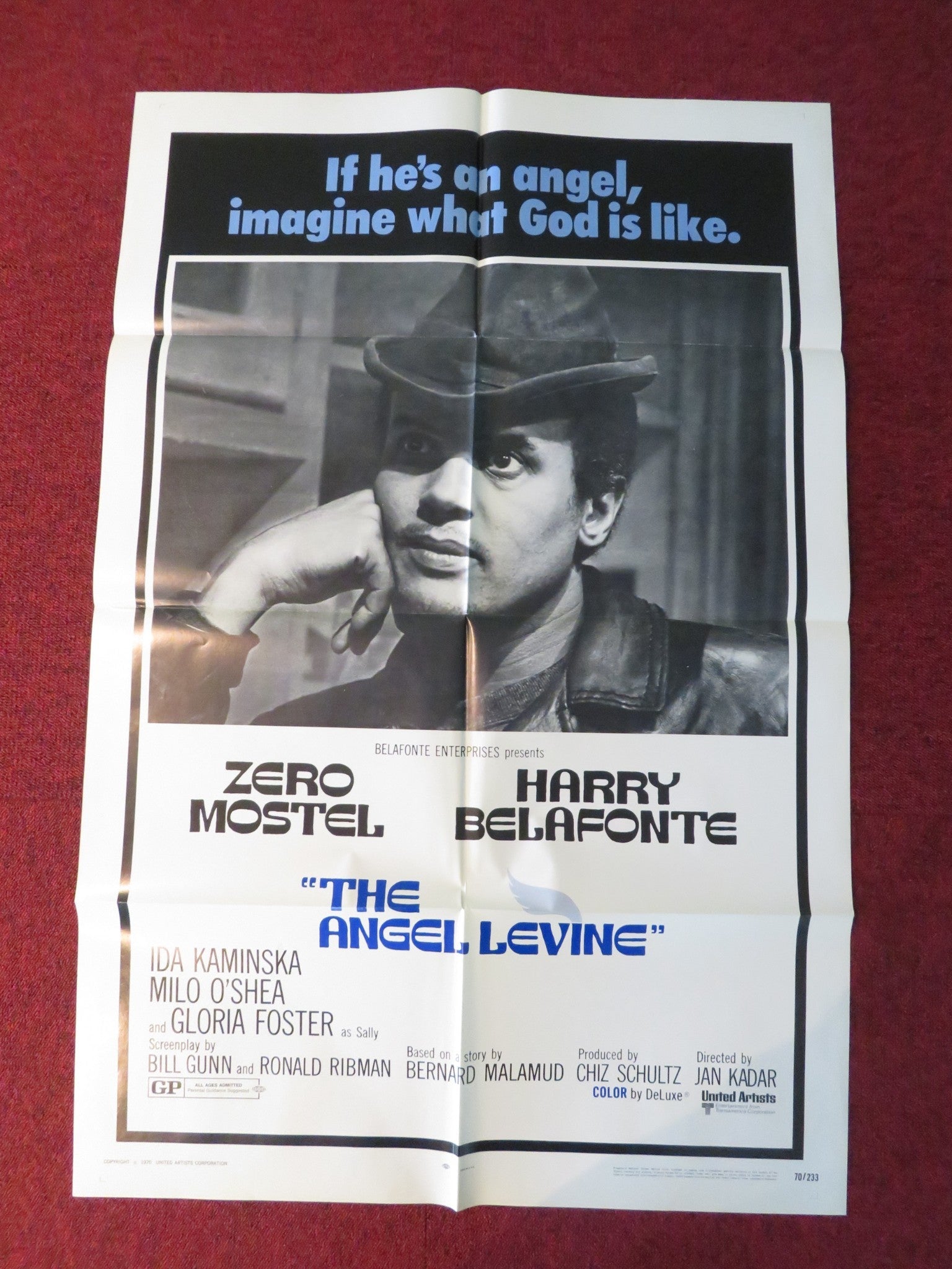 THE ANGEL LEVINE FOLDED US ONE SHEET POSTER ZERO MOSTEL HARRY BELAFONTE 1970 Rendezvous Cinema Movie posters
