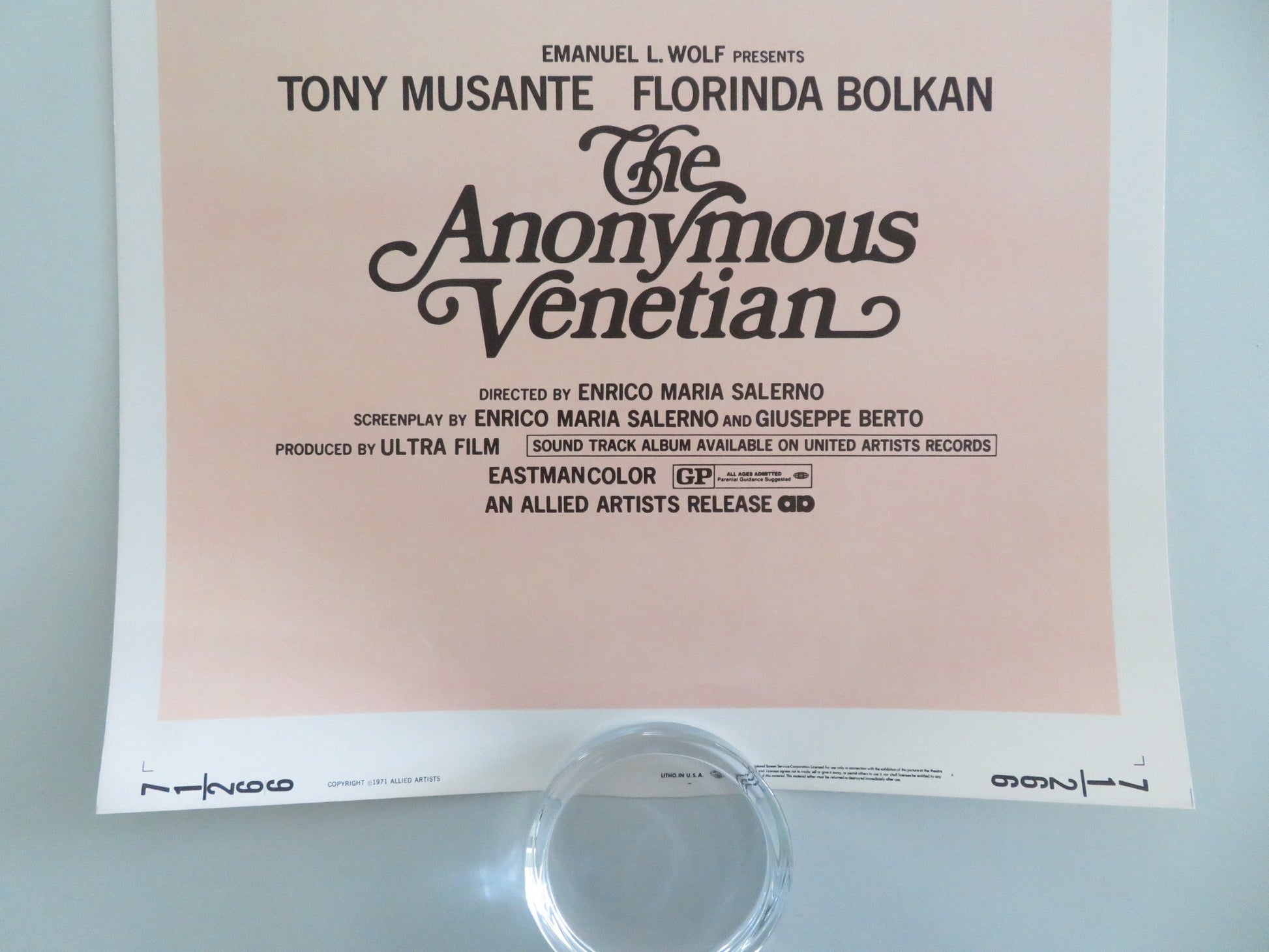 The Anonymous Venetian US Insert Poster Tony Musante Florinda Bolkan 1971 Movie posters