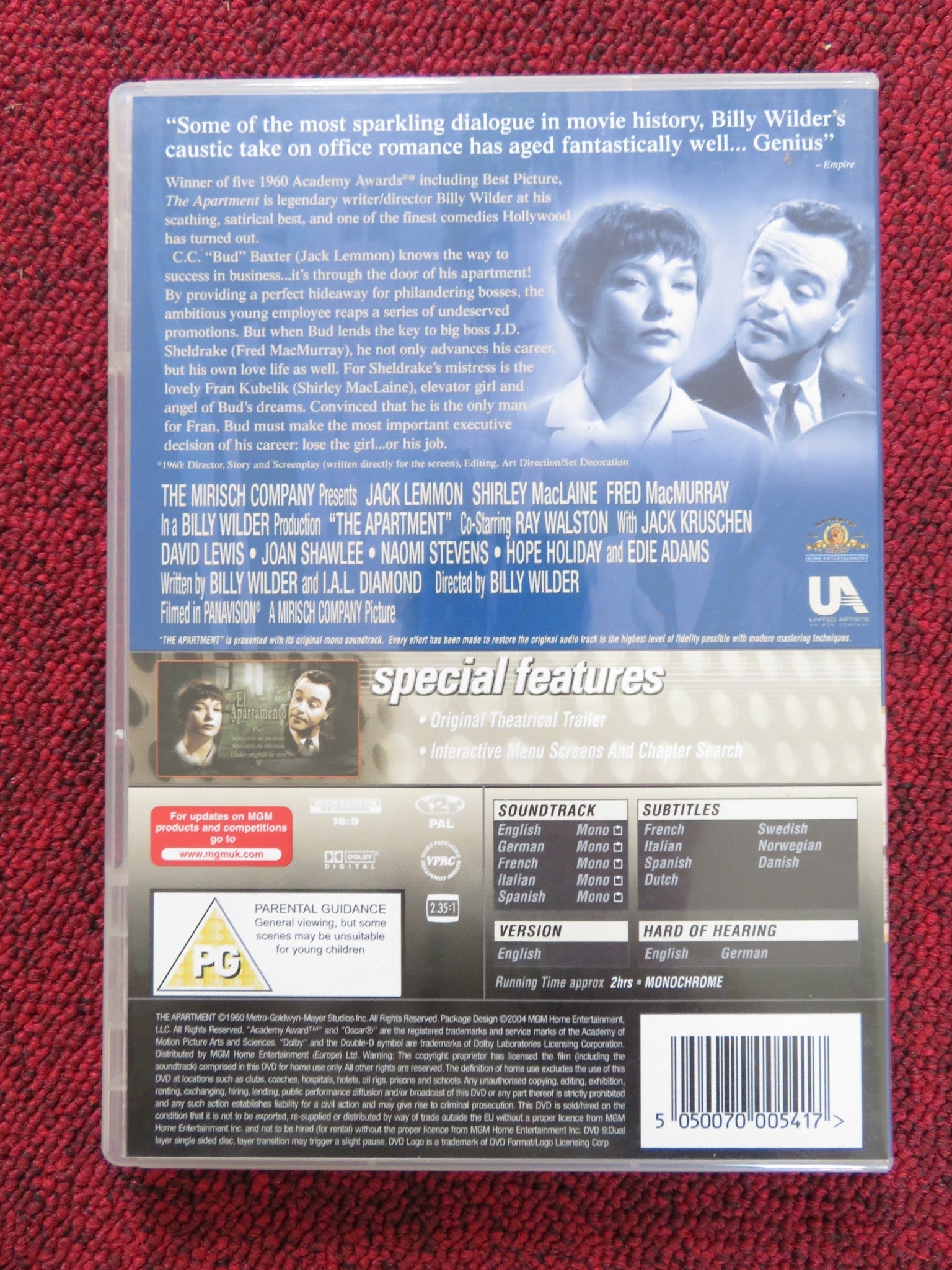 THE APARTMENT (DVD) JACK LEMMON SHIRLEY MACLAINE BILLY WILDER 1960 REGION 2 Rendezvous Cinema Movie posters