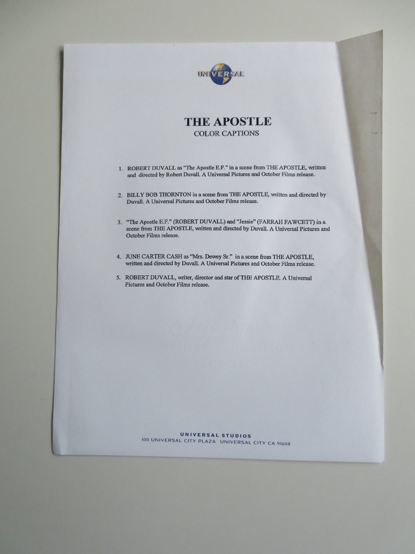 THE APOSTLE PRESS KIT 1997 ROBERT DUVALL BILLY BOB THORNTON Movie posters