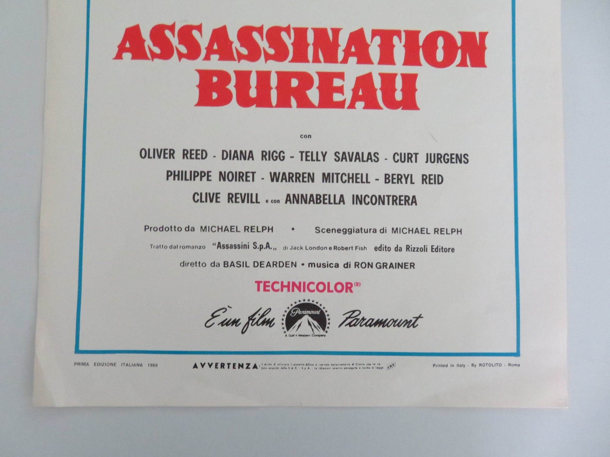 THE ASSASSINATION BUREAU ITALIAN LOCANDINA POSTER OLIVER REED DIANA RIGG 1969 Movie posters