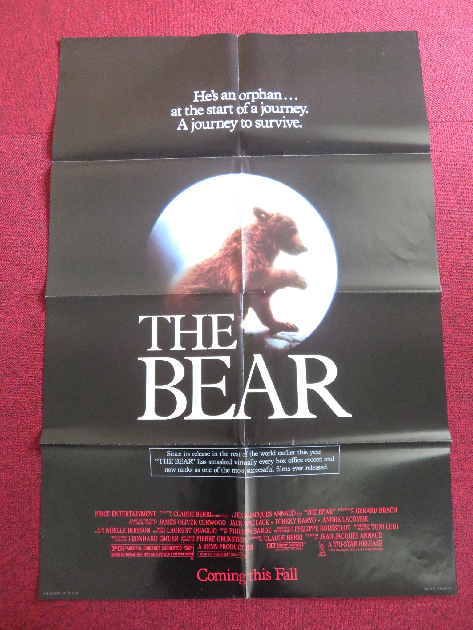 THE BEAR - B FOLDED US ONE SHEET POSTER JACK WALLACE TCHEKY KARYO 1989 Rendezvous Cinema Movie posters
