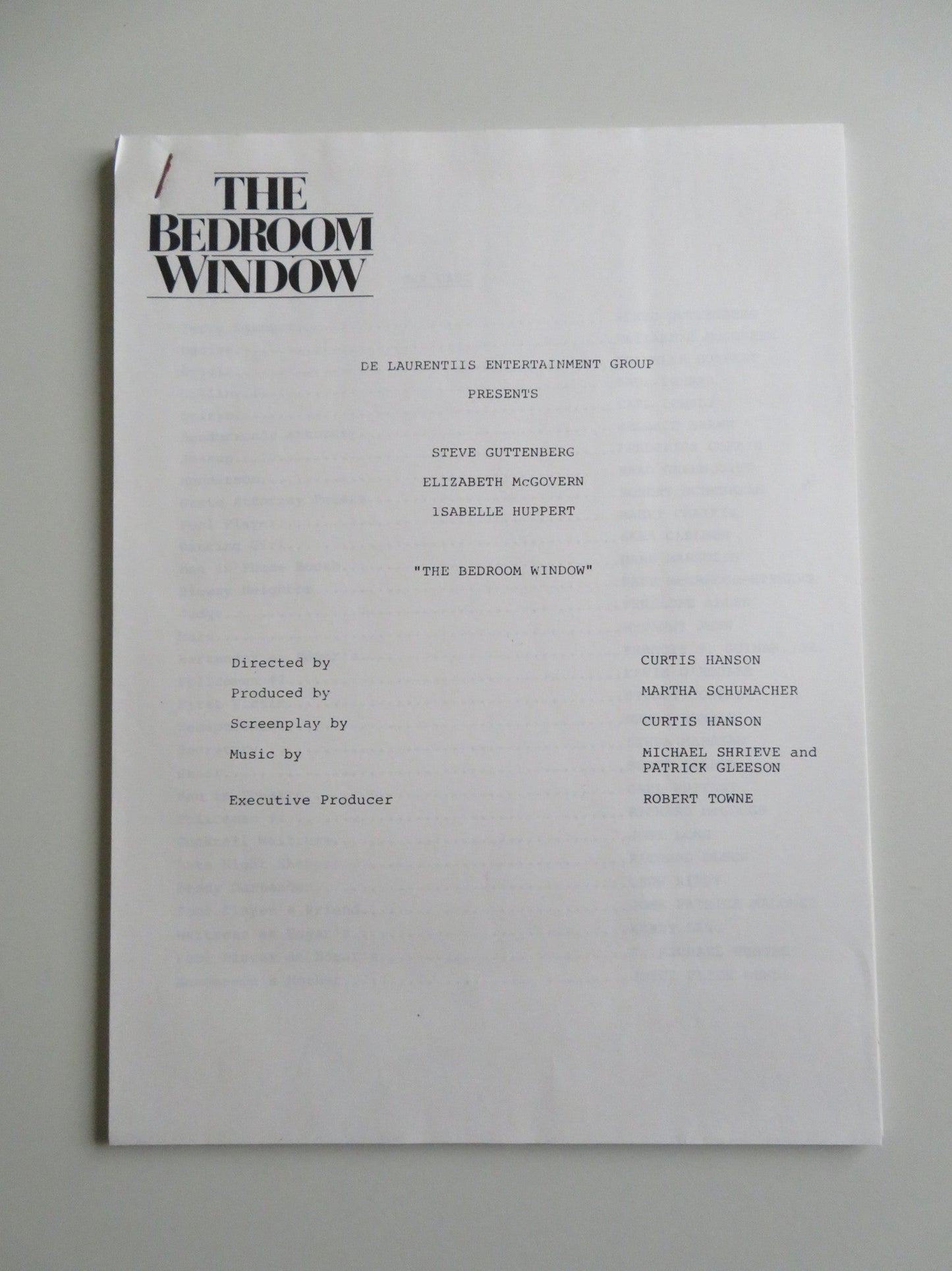 THE BEDROOM WINDOW PRESS KIT 1987 STEVE GUTTENBERG ELIZABETH MCGOVERN Movie posters
