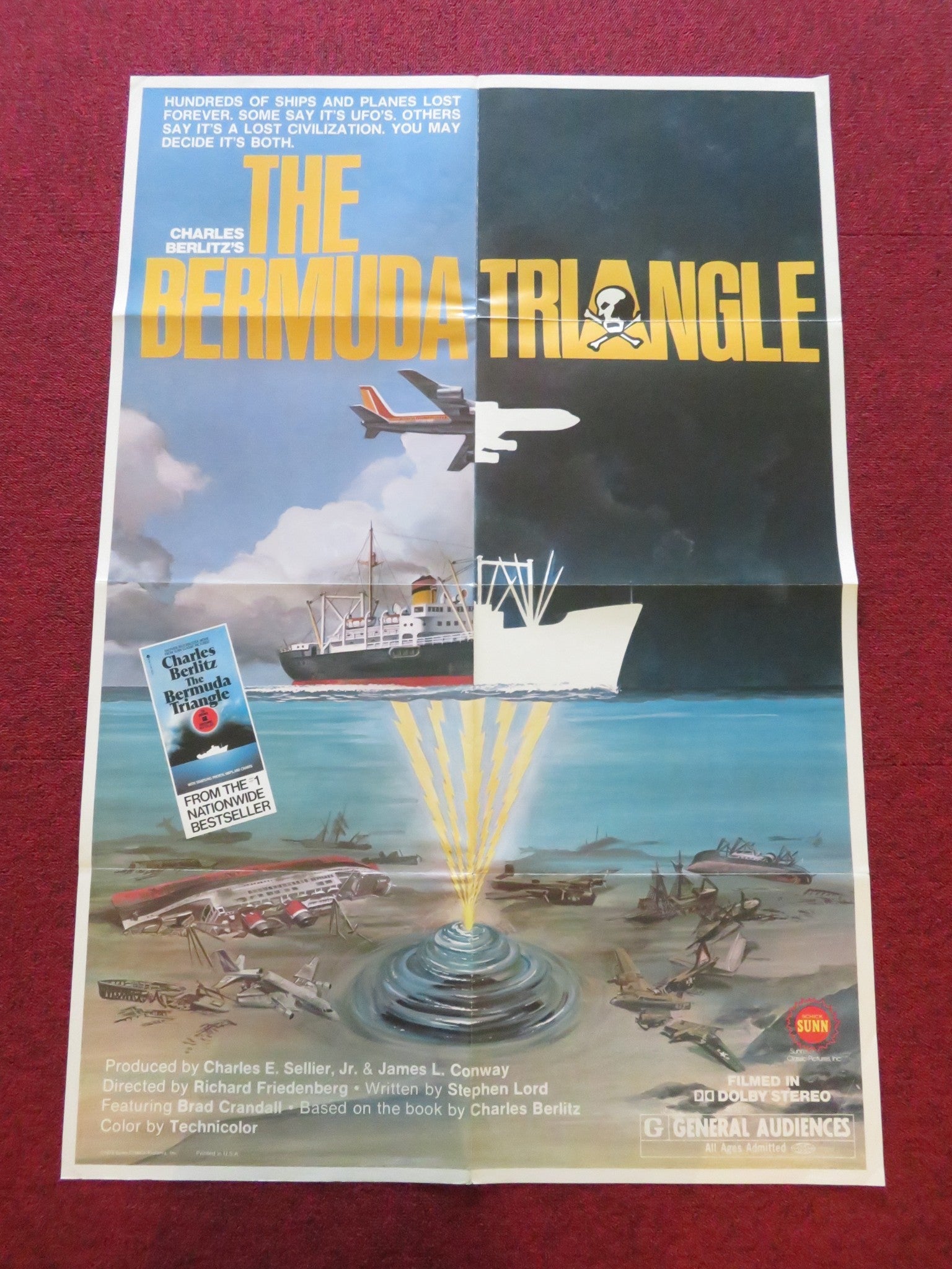 THE BERMUDA TRIANGLE FOLDED US ONE SHEET POSTER CHARLES BERLITZ B. CRANDALL 1979 Movie posters