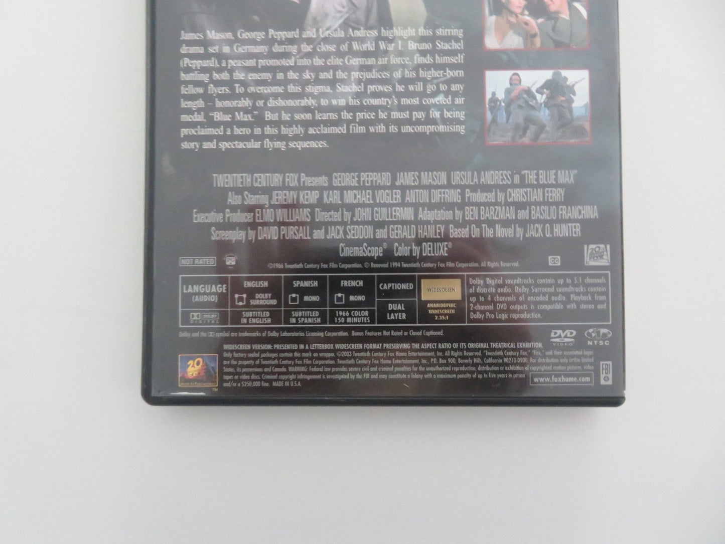 THE BLUE MAX (DVD) GEORGE PEPPARD URSULA ANDRESS 1966 REGION 1 Movie posters