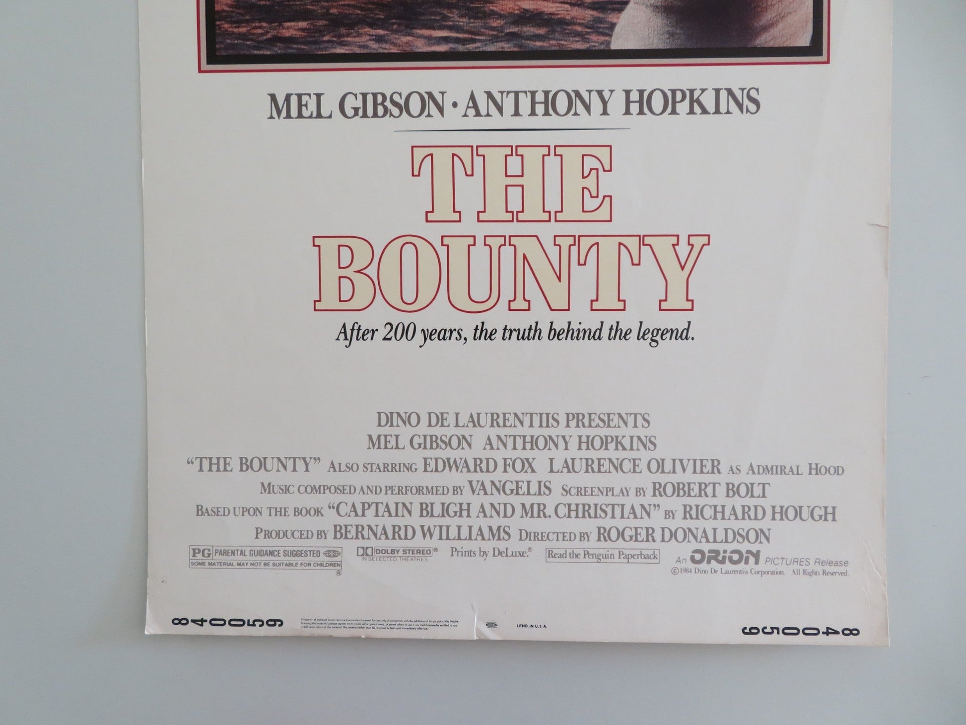 THE BOUNTY US INSERT POSTER MEL GIBSON ANTHONY HOPKINS 1984 Movie posters