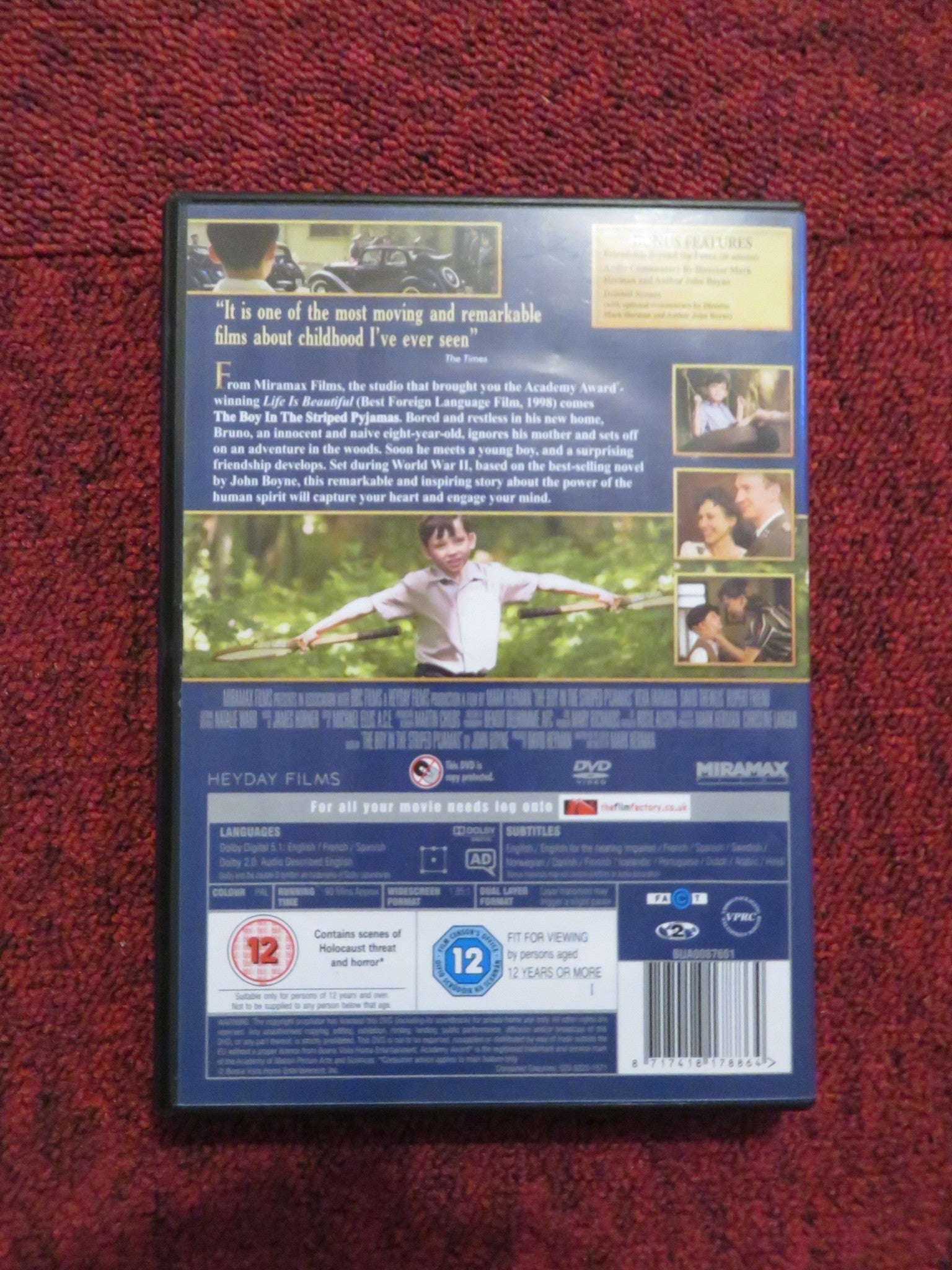 THE BOY IN STRIPED PYJAMAS (DVD) ASA BUTTERFIELD VERA FARMIGA 2008 REGION 2 Rendezvous Cinema Movie posters