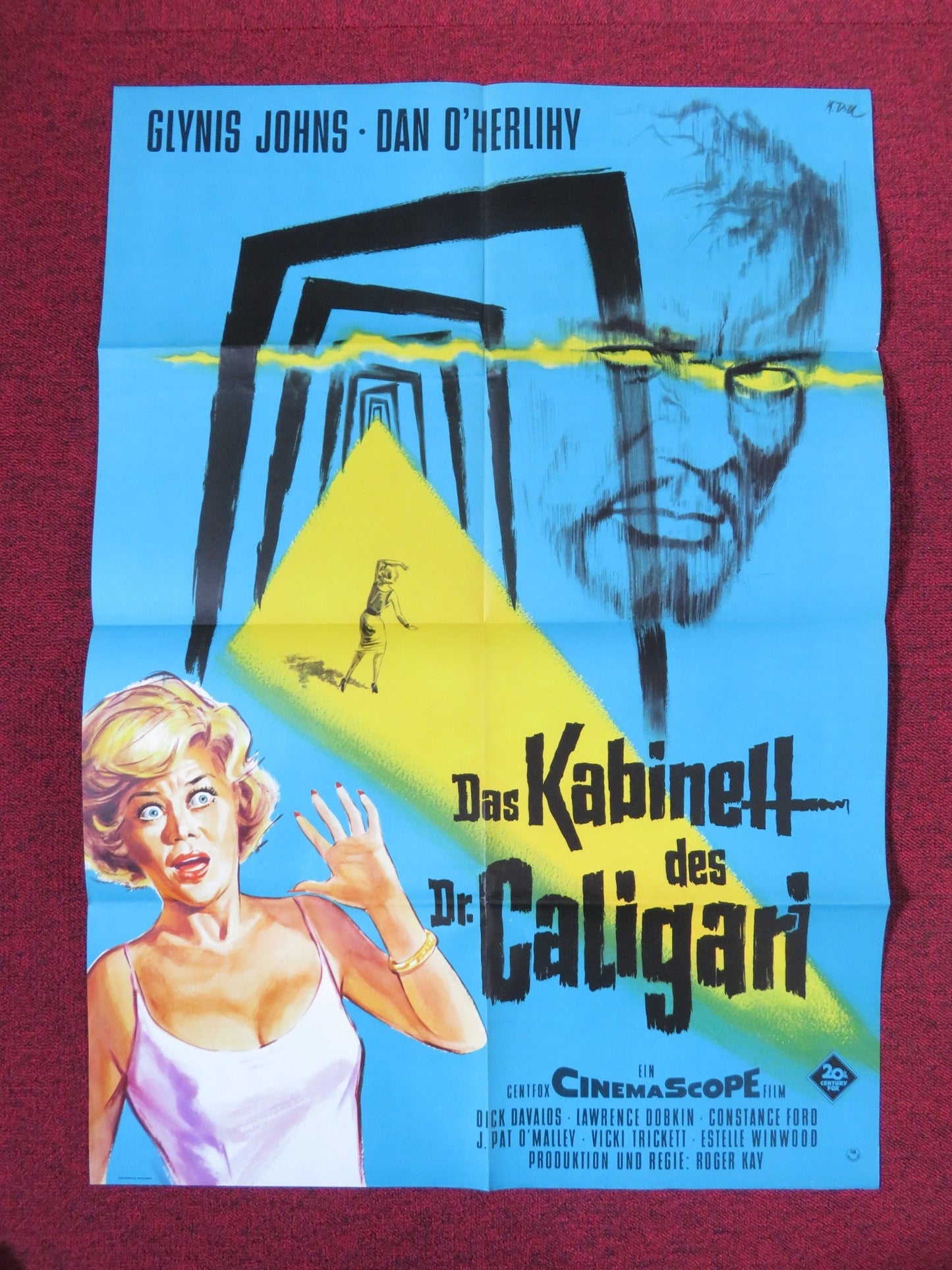 THE CABINET OF CALIGARI GERMAN A1 POSTER FOLDED GLYNIS JOHNS DAN O'HERLIHY 1962 Rendezvous Cinema Movie posters