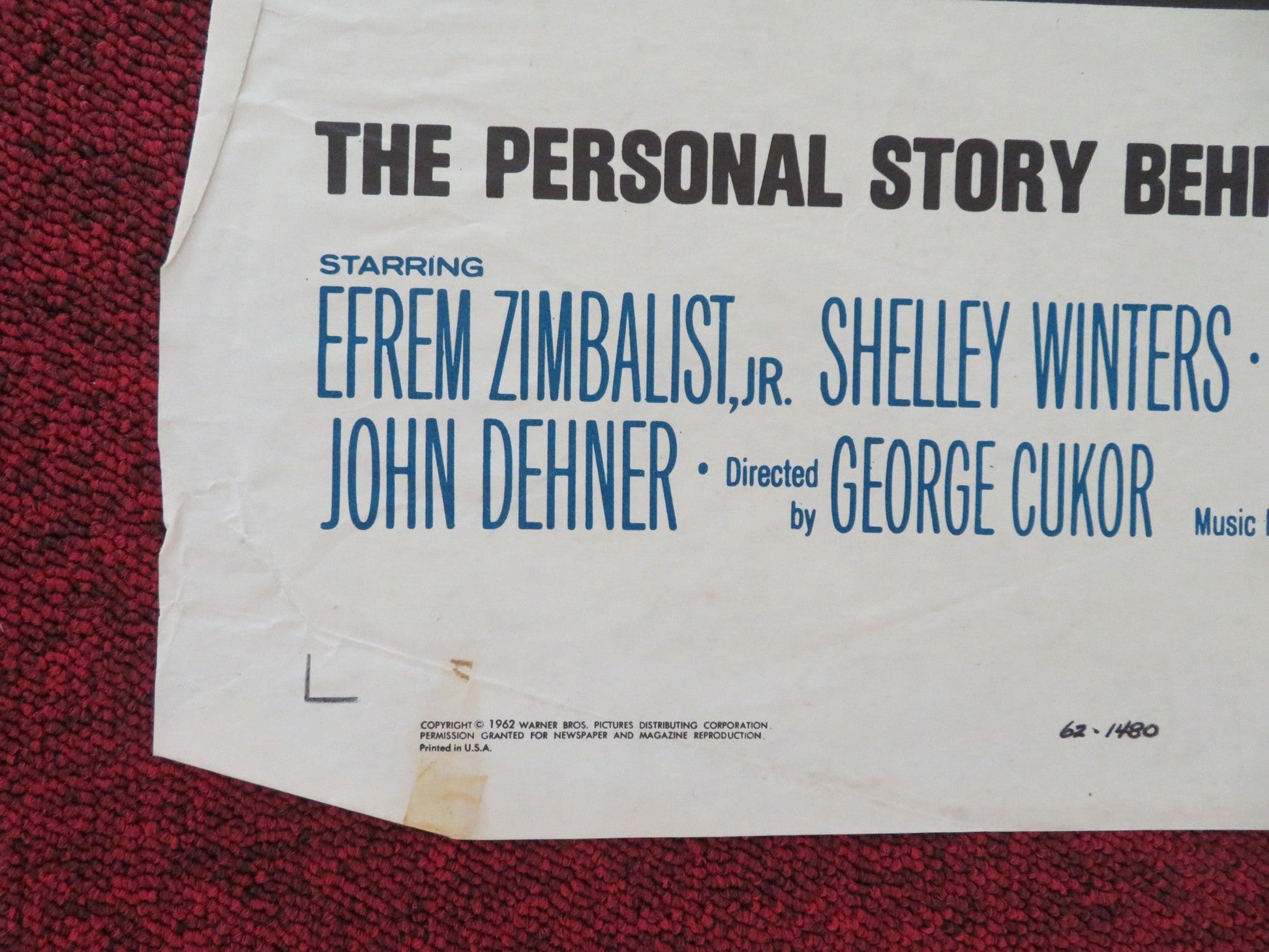 THE CHAPMAN REPORT FOLDED US ONE SHEET POSTER SHELLEY WINTERS JANE FONDA 1962 Movie posters