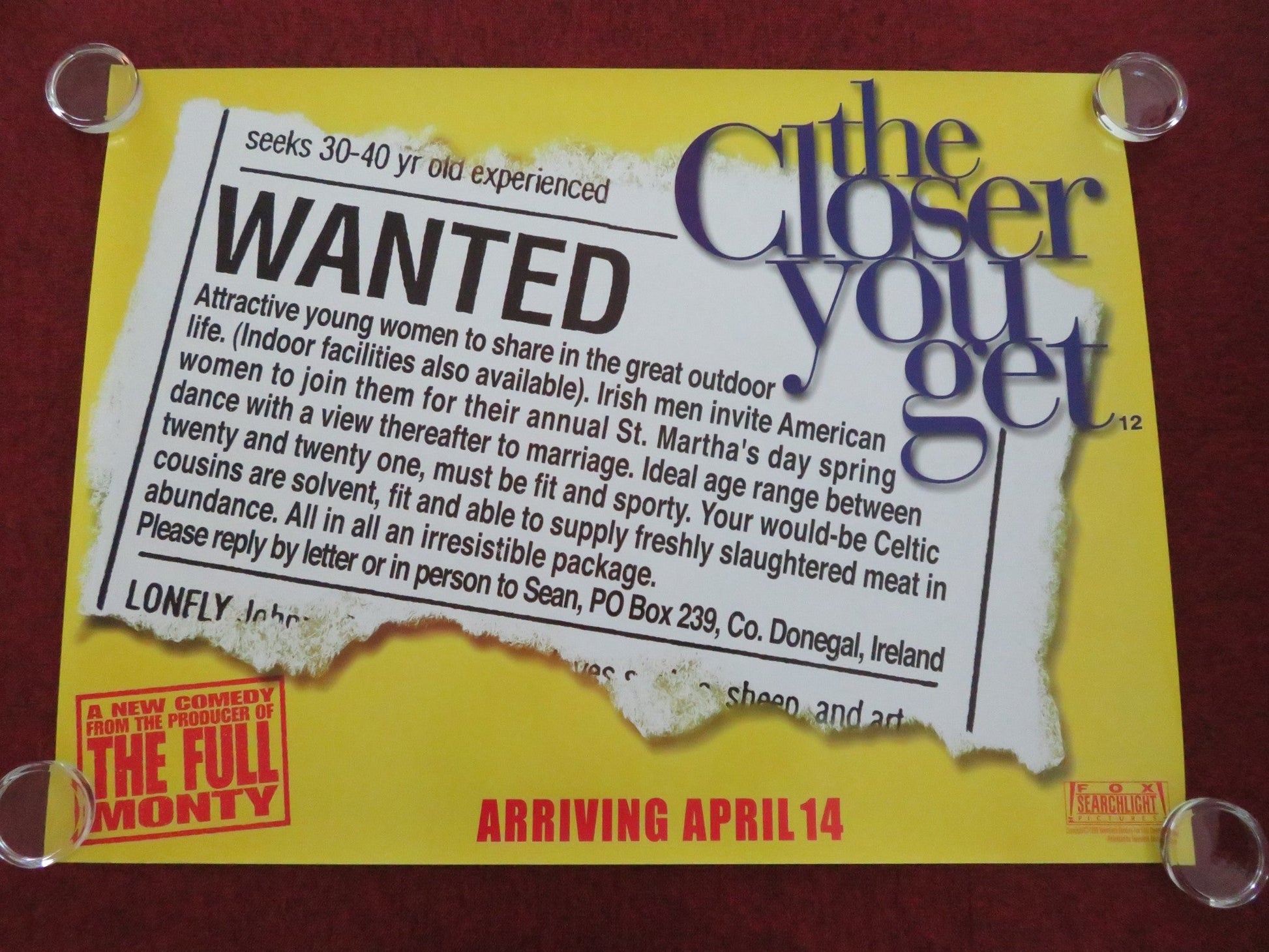 THE CLOSER YOU GET UK QUAD ROLLED POSTER IAN HART NIAMH CUSACK 2000 - Rendezvous Cinema