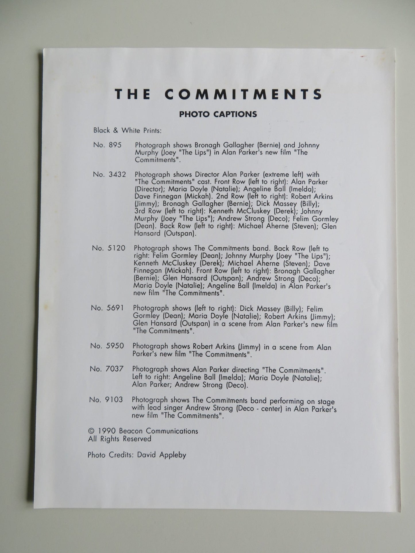 THE COMMITMENTS PRESS KIT 1991 ROBERT ARKINS COLM MEANEY SEAN HUGHES Movie posters