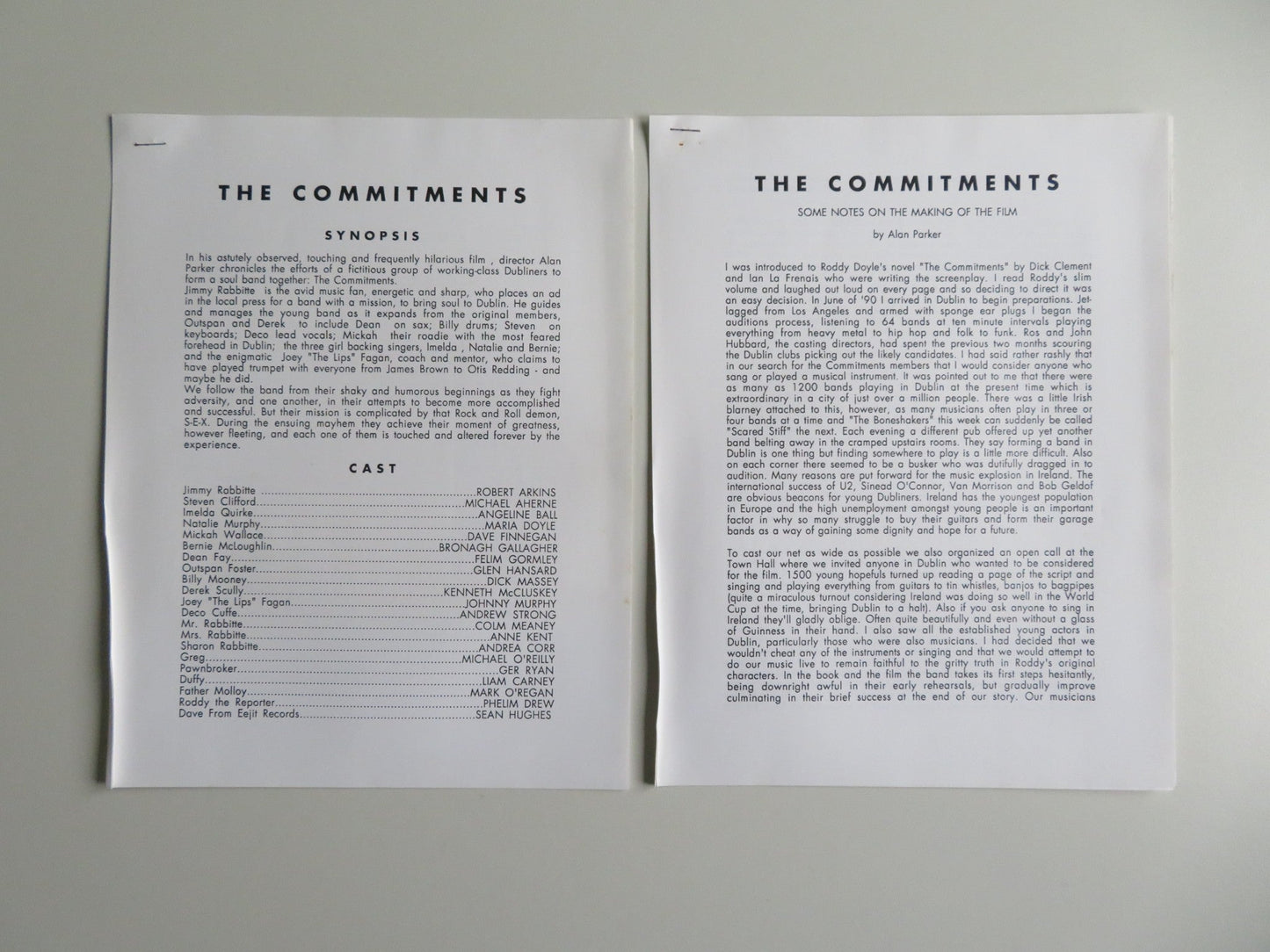 THE COMMITMENTS PRESS KIT 1991 ROBERT ARKINS COLM MEANEY SEAN HUGHES Movie posters