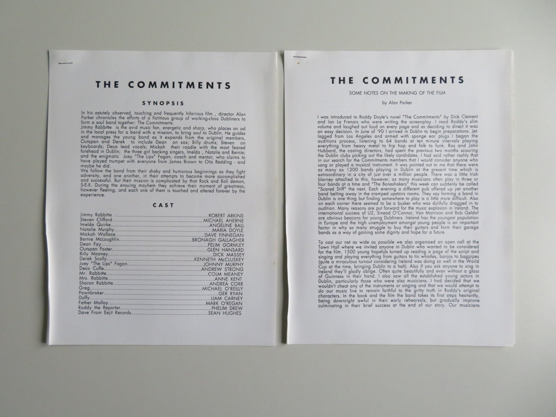 THE COMMITMENTS PRESS KIT 1991 ROBERT ARKINS COLM MEANEY SEAN HUGHES Movie posters