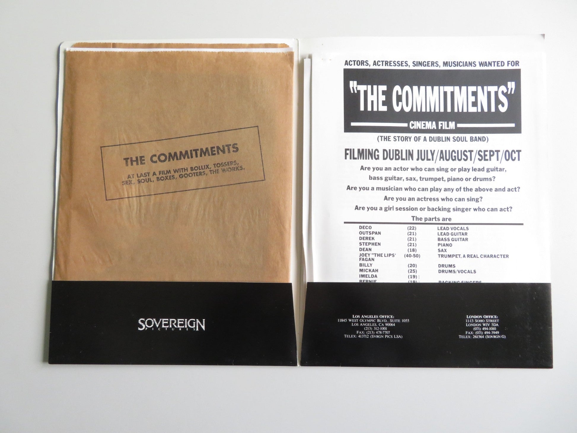THE COMMITMENTS PRESS KIT 1991 ROBERT ARKINS COLM MEANEY SEAN HUGHES Movie posters