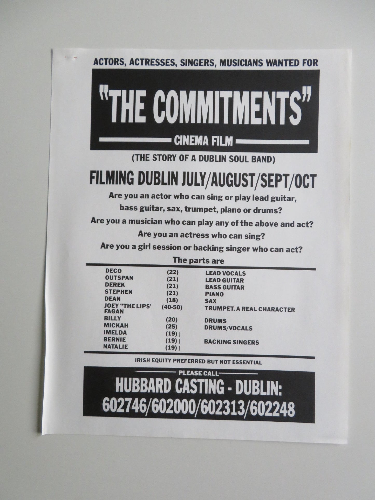 THE COMMITMENTS PRESS KIT 1991 ROBERT ARKINS COLM MEANEY SEAN HUGHES Movie posters