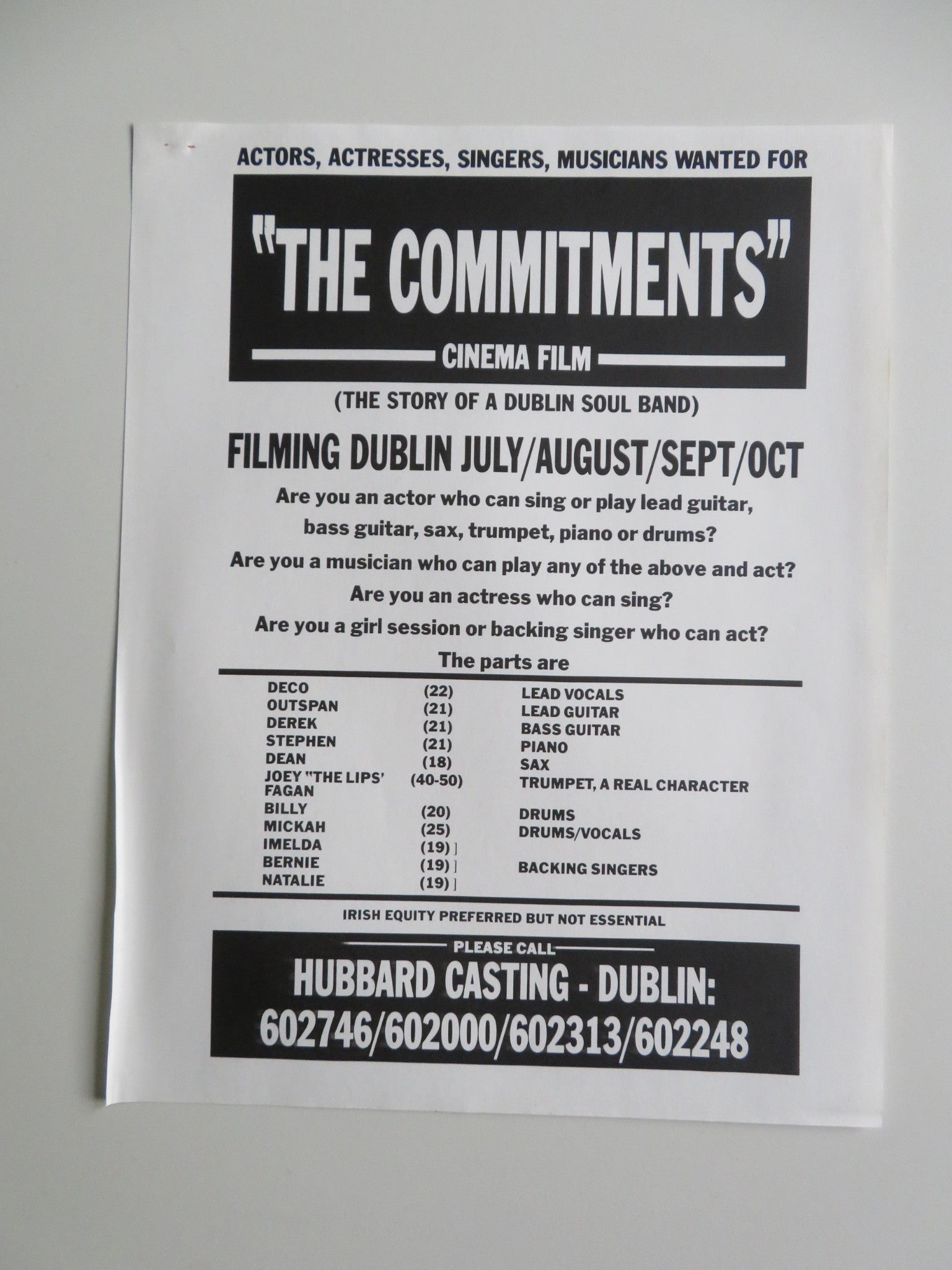 THE COMMITMENTS PRESS KIT 1991 ROBERT ARKINS COLM MEANEY SEAN HUGHES Movie posters