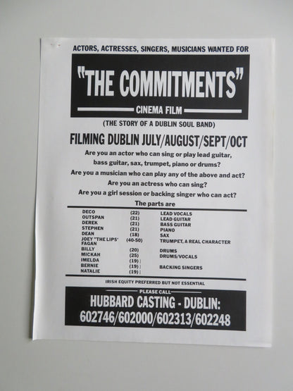 THE COMMITMENTS PRESS KIT 1991 ROBERT ARKINS COLM MEANEY SEAN HUGHES Movie posters