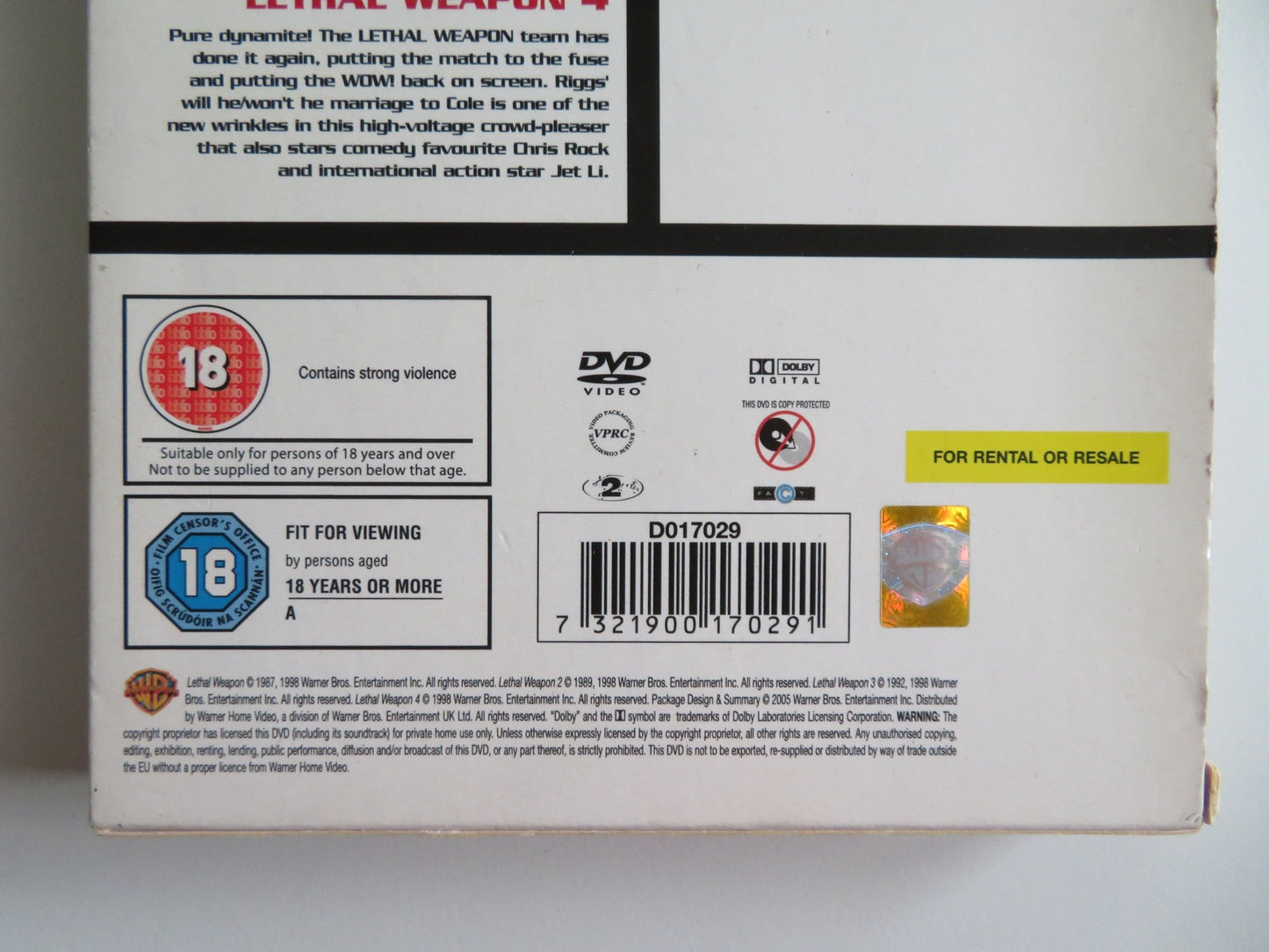 THE COMPLETE LETHAL WEAPON COLLECTION - 4 DISC (DVD) GIBSON GLOVER 1987 REGION 2 Movie posters