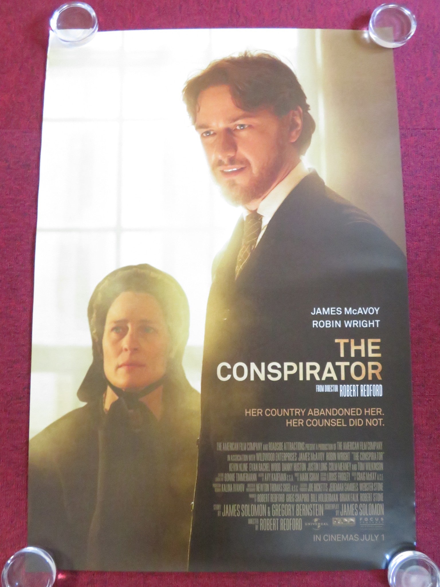 THE CONSPIRATOR US ONE SHEET ROLLED POSTER JAMES MCAVOY ROBIN WRIGHT 2010 Rendezvous Cinema Movie posters