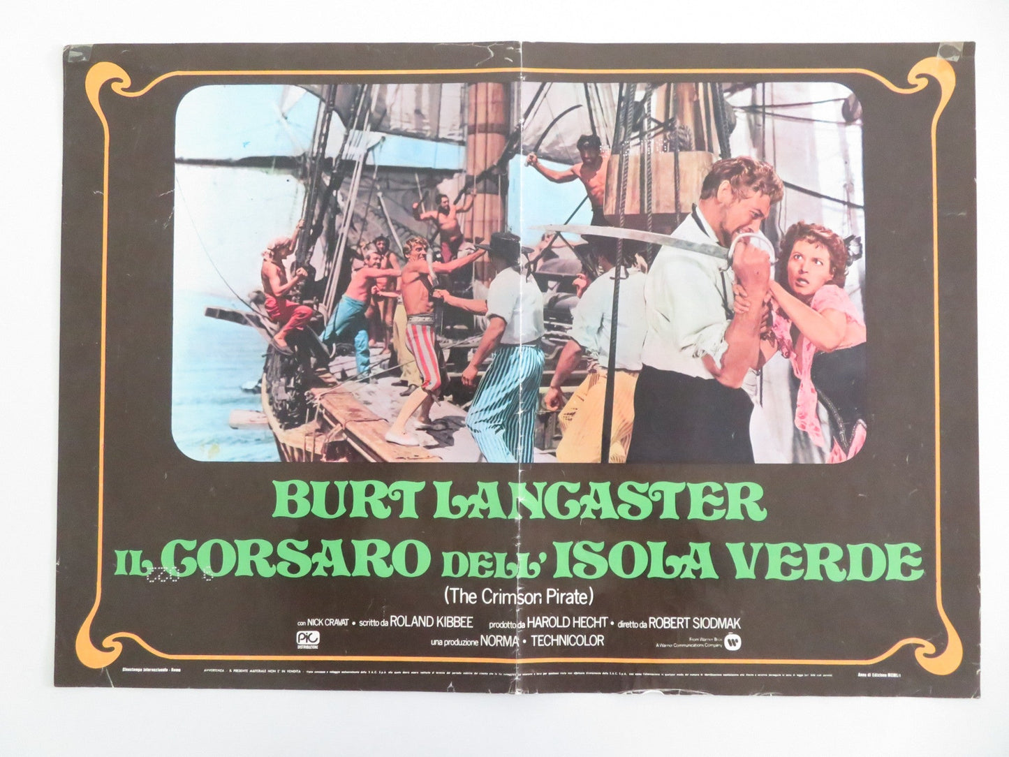 THE CRIMSON PIRATE - A ITALIAN FOTOBUSTA POSTER BURT LANCASTER NICK CRAVAT 1952 Movie posters