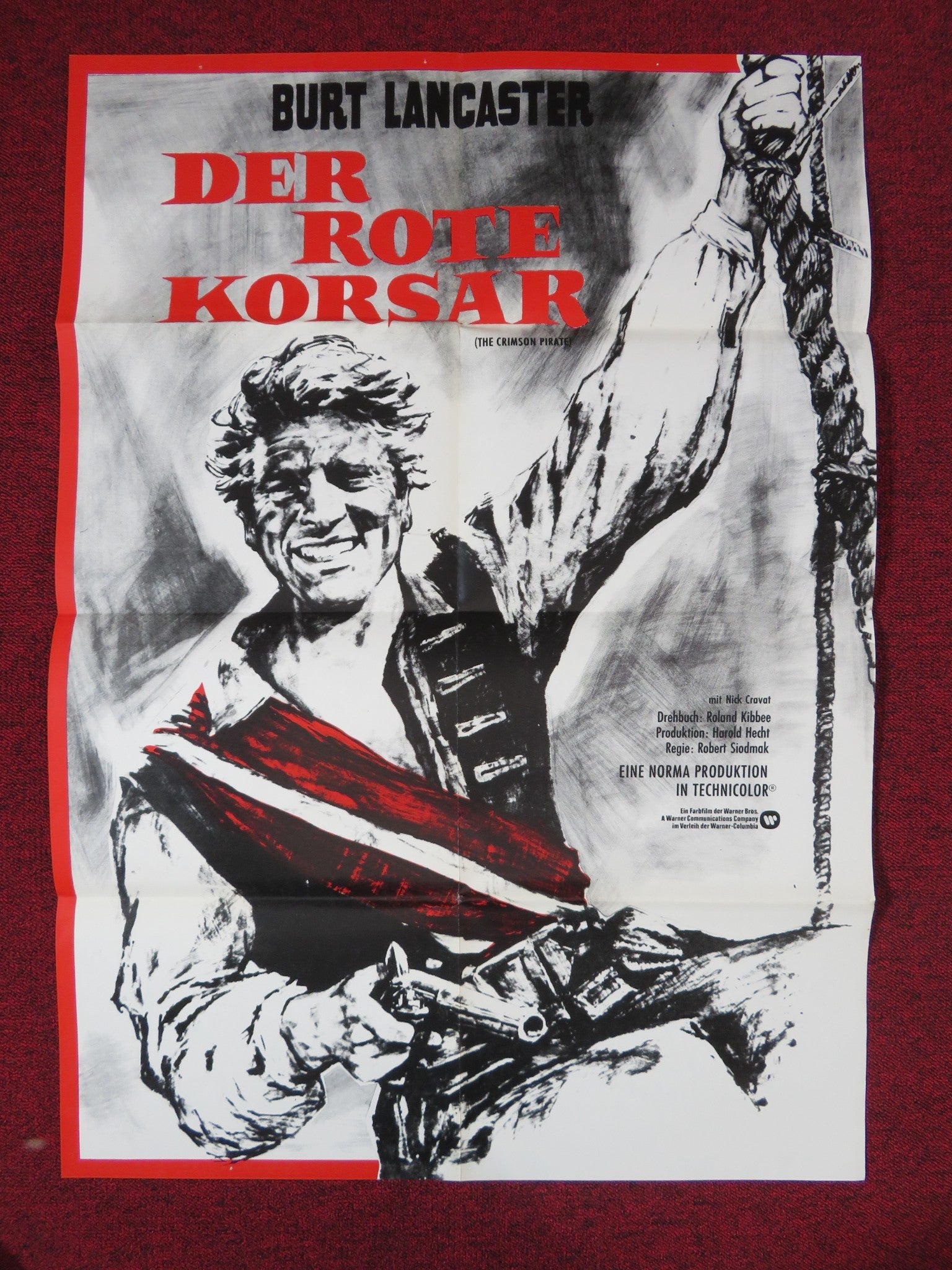 THE CRIMSON PIRATE GERMAN A1 POSTER FOLDED BURT LANCASTER NICK CRAVAT R1970 Rendezvous Cinema Movie posters