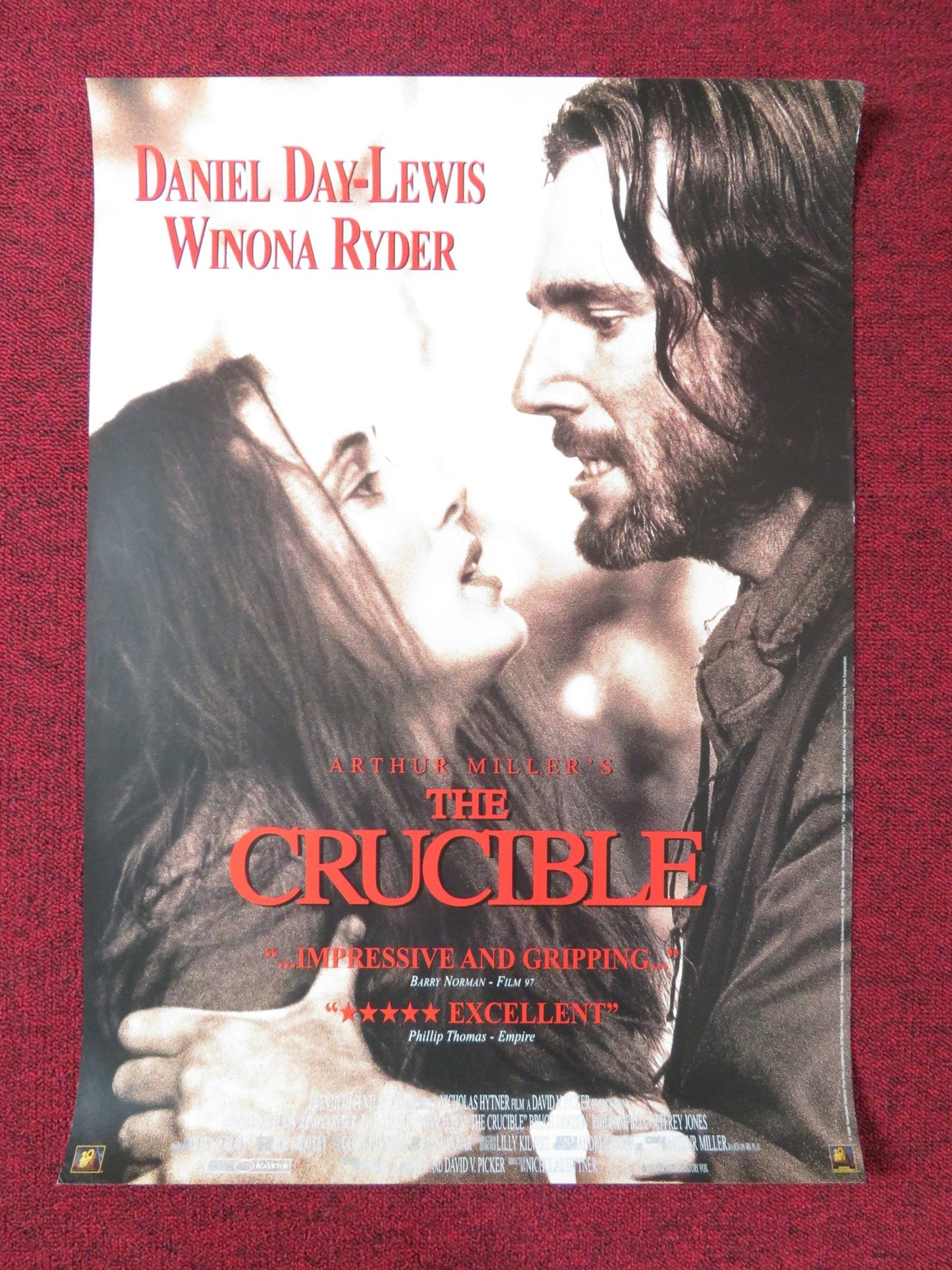 THE CRUCIBLE VHS VIDEO POSTER DANIEL DAY - LEWIS WINONA RYDER 1996 Rendezvous Cinema Movie posters
