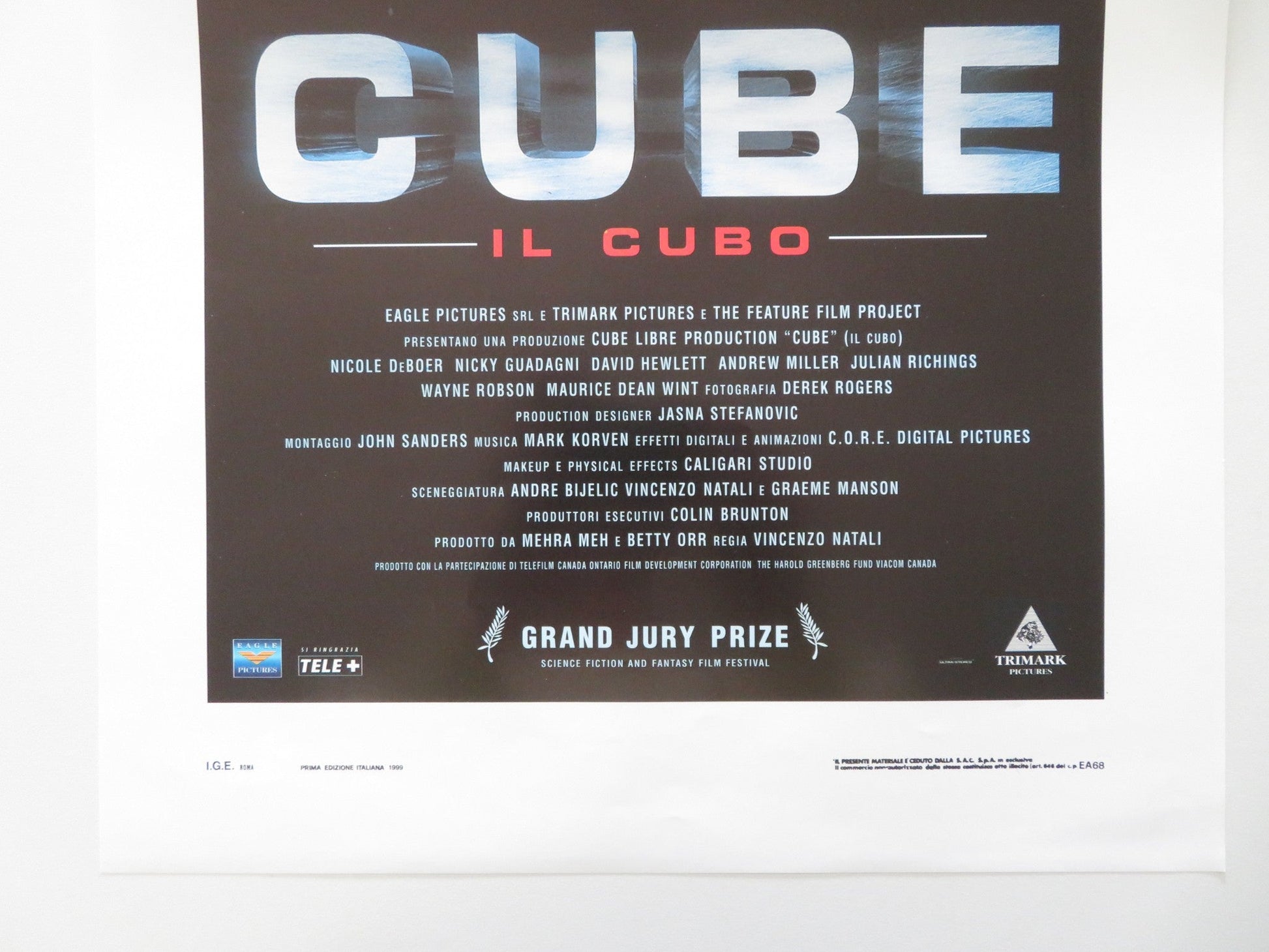 The Cube ITALIAN LOCANDINA POSTER NICOLE DE BOER NICKY GUADAGNI 1997 Movie posters