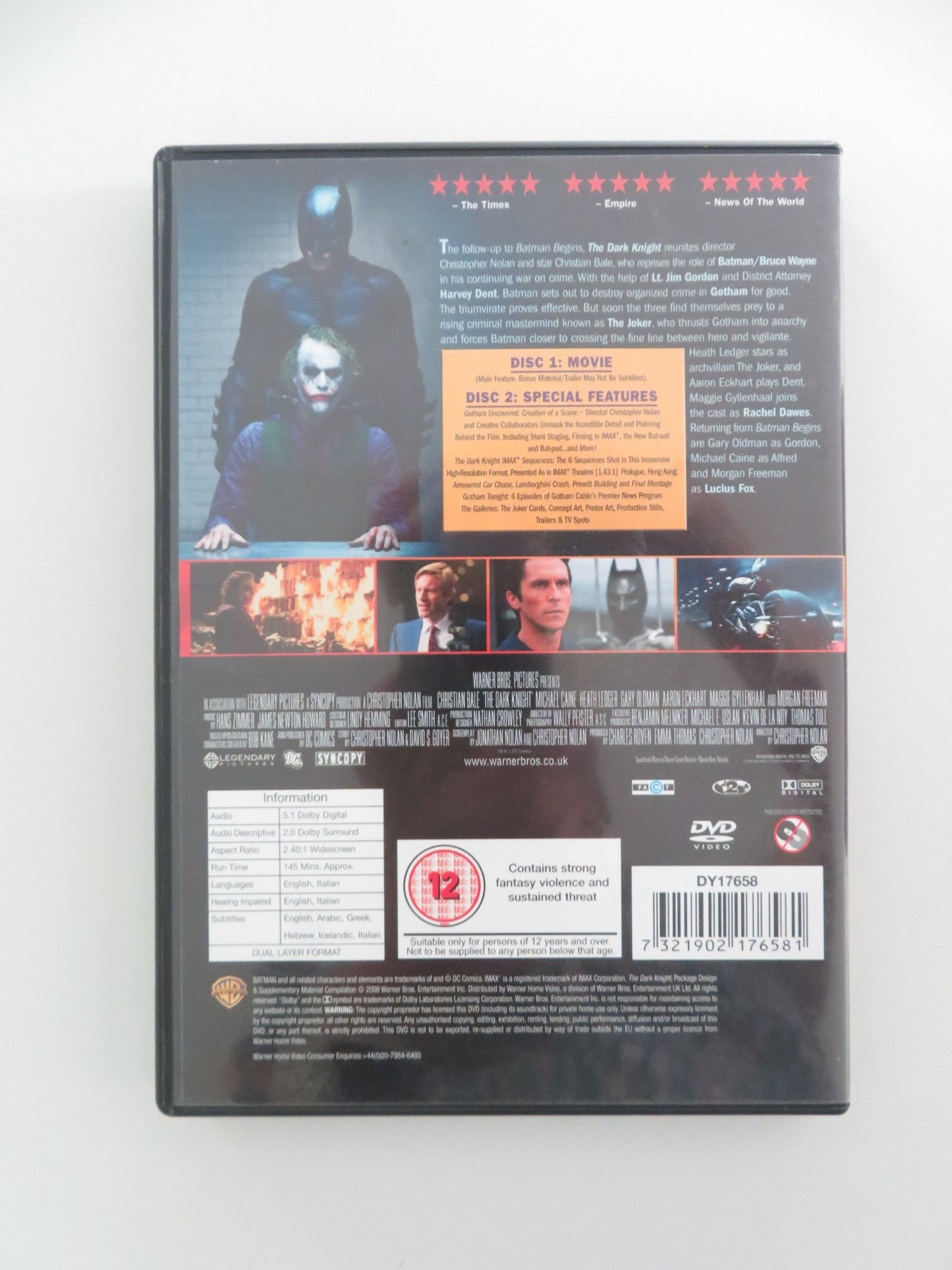 THE DARK KNIGHT - TWO DISC SPECIAL EDITION (DVD) C. BALE H. LEDGER 2008 REGION 2 Movie posters
