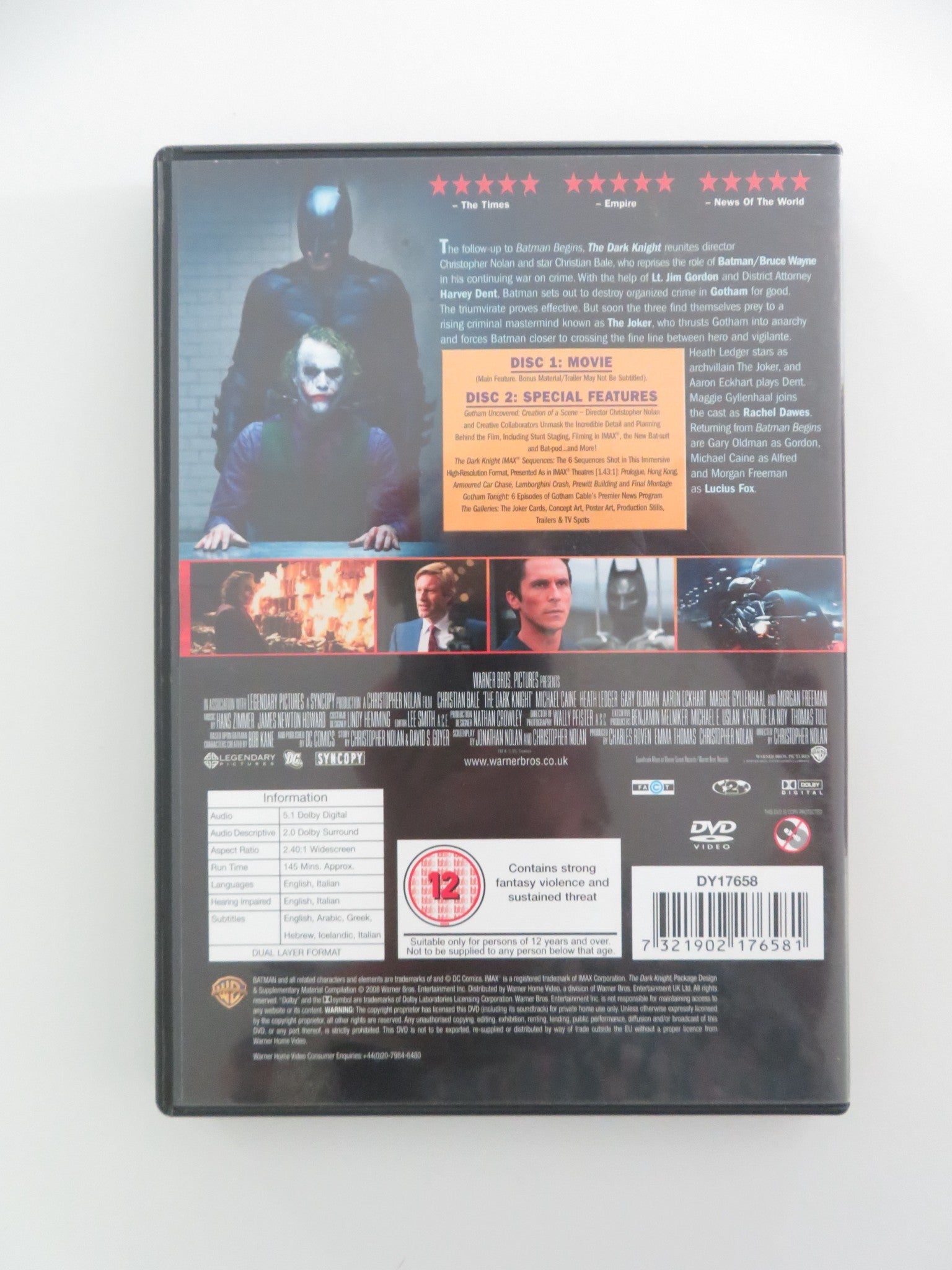 THE DARK KNIGHT - TWO DISC SPECIAL EDITION (DVD) C. BALE H. LEDGER 2008 REGION 2 Movie posters