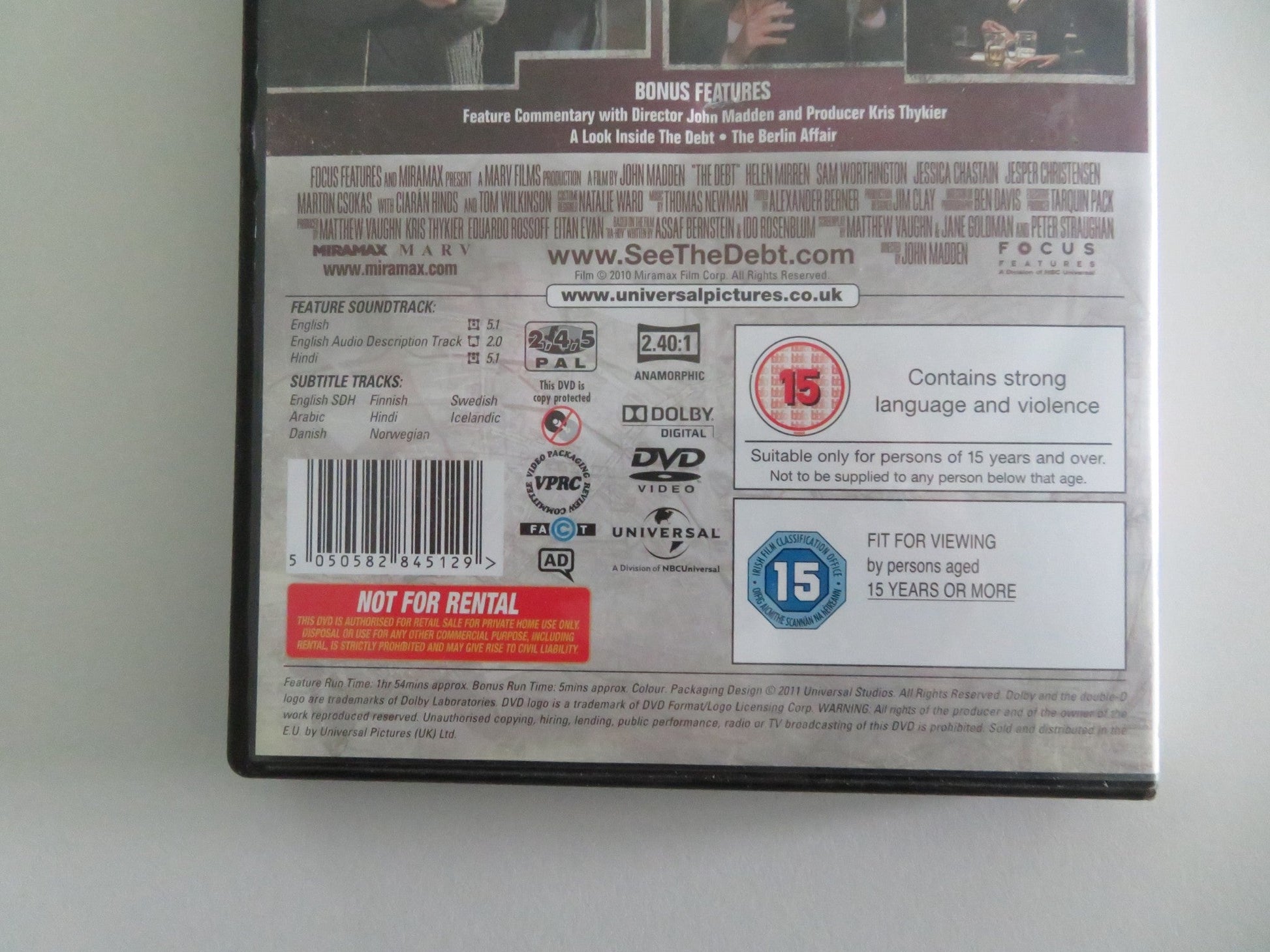 The Debt (DVD) Helen Mirren Sam Worthington 2010 Region 2, 4, 5 Movie posters