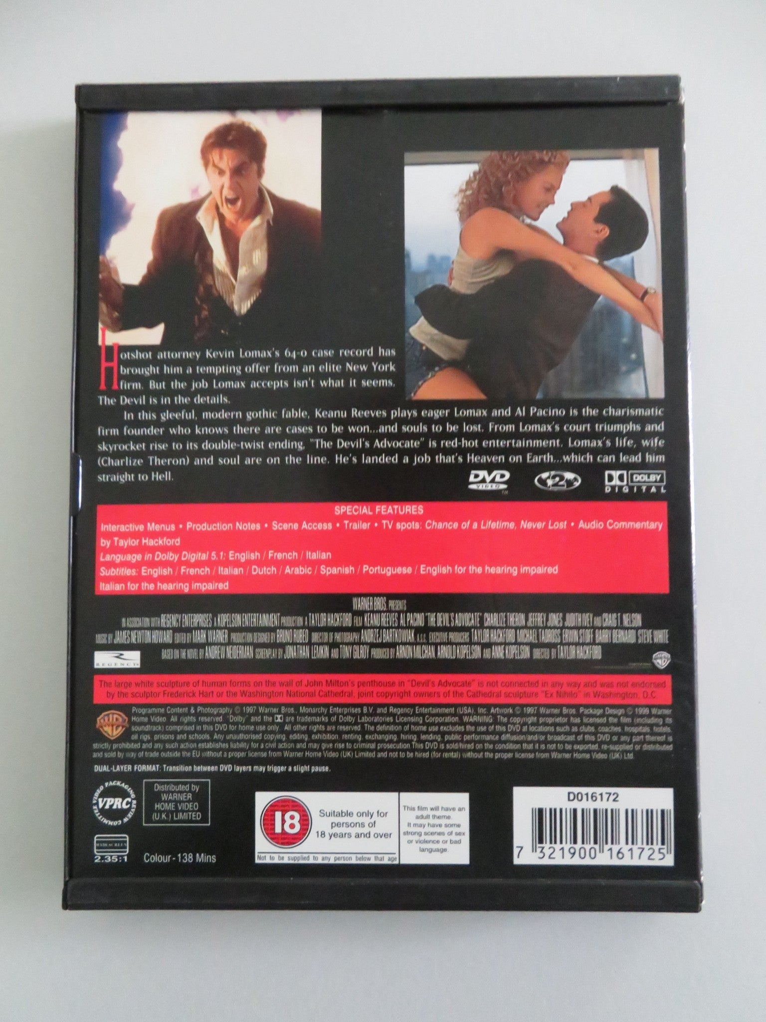 The Devil's Advocate (DVD) Keanu Reeves Al Pacino 1997 Region 2 Movie posters