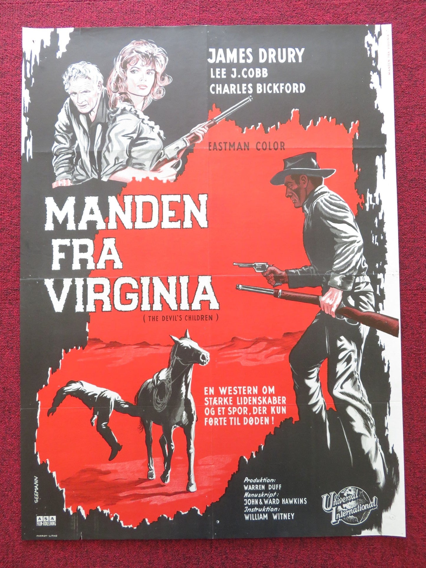 THE DEVIL'S CHILDREN DANISH POSTER ROLLED JAMES DRURY LEE J. COBB 1962 Rendezvous Cinema Movie posters