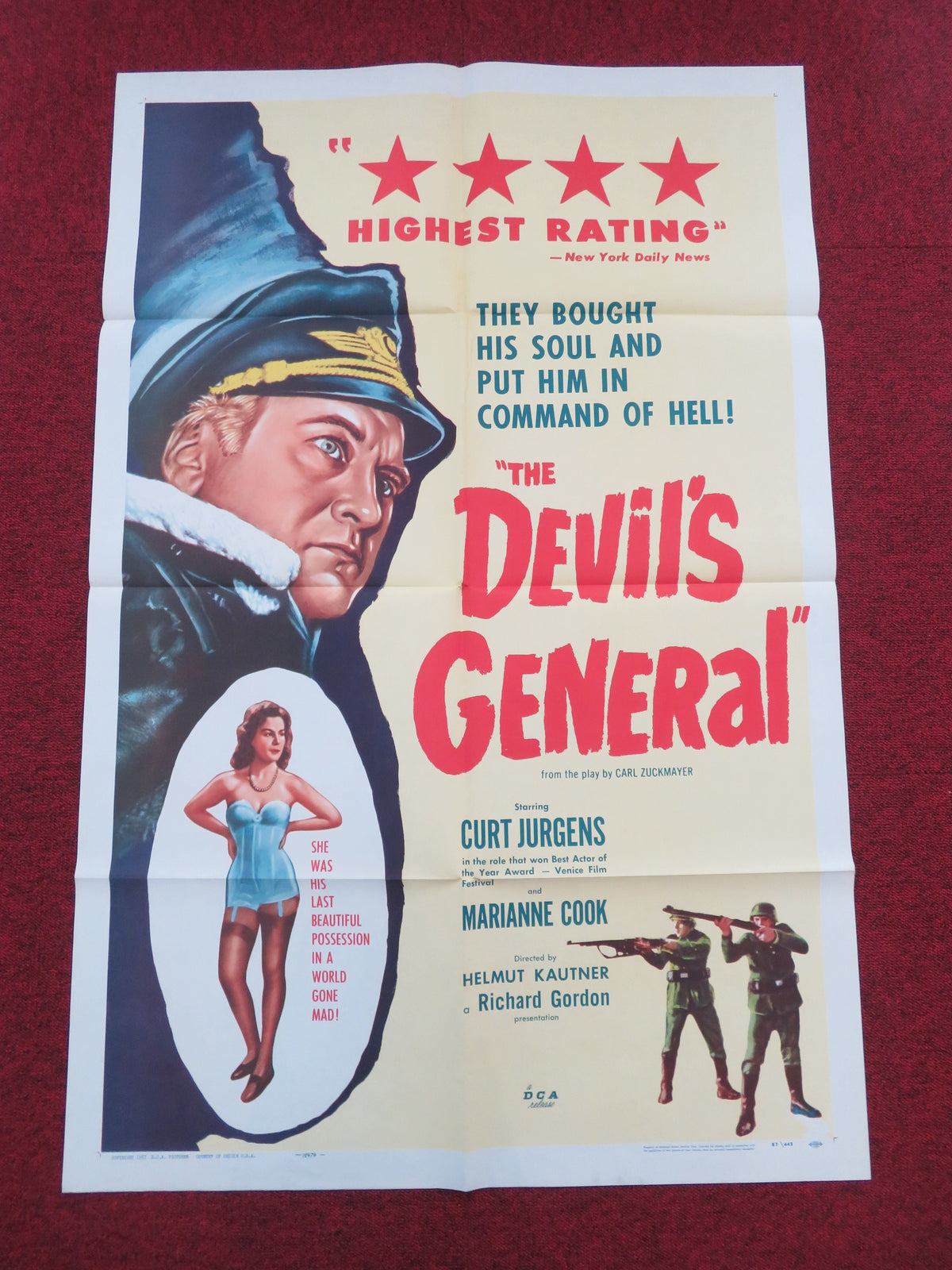 The Devil's General Folded US One Sheet Poster Curd Jurgens Viktor de Kowa 1957 Movie posters
